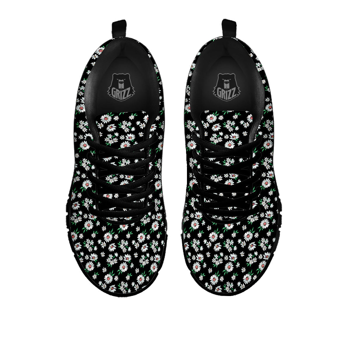 Flower Daisy Print Pattern Black Sneaker-grizzshop