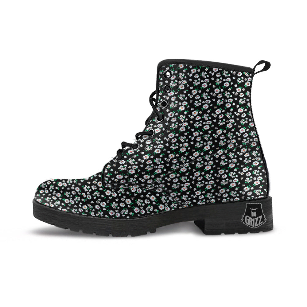 Flower Daisy Print Pattern Leather Boots-grizzshop