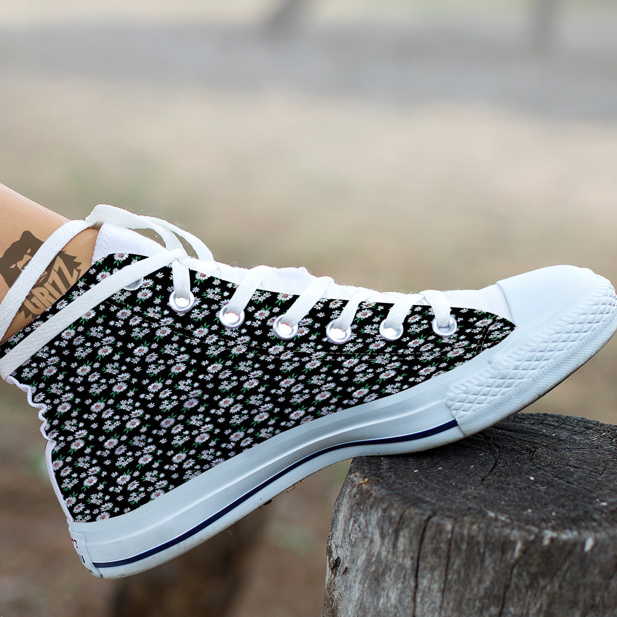 Flower Daisy Print Pattern White High Top Shoes-grizzshop