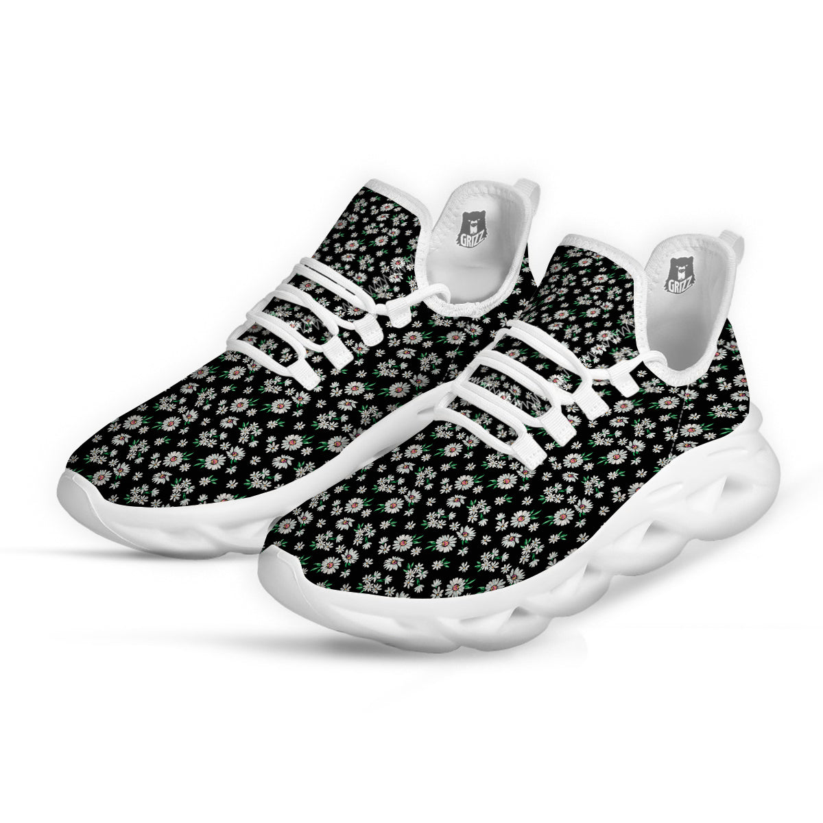 Flower Daisy Print Pattern White Running Shoes-grizzshop