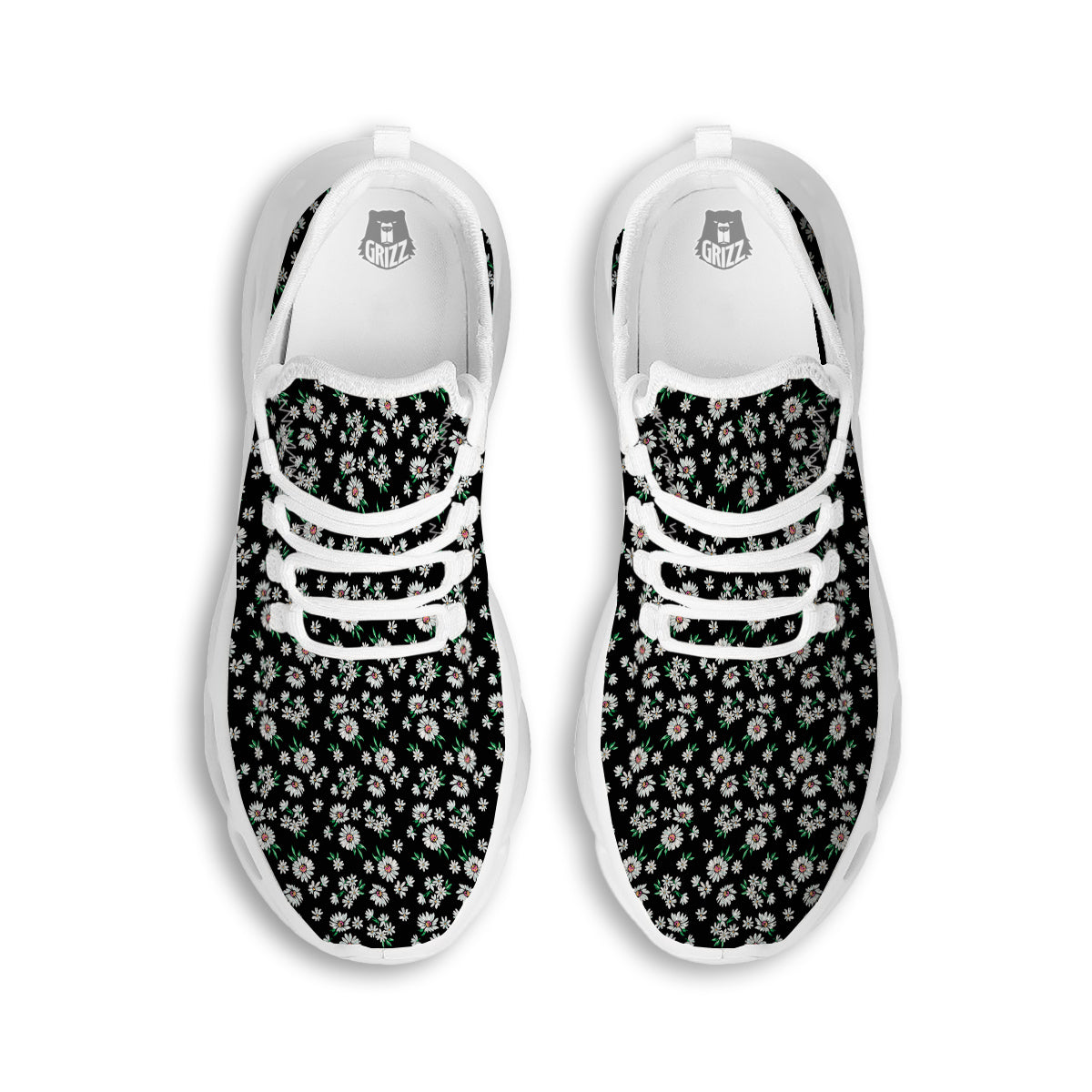 Flower Daisy Print Pattern White Running Shoes-grizzshop