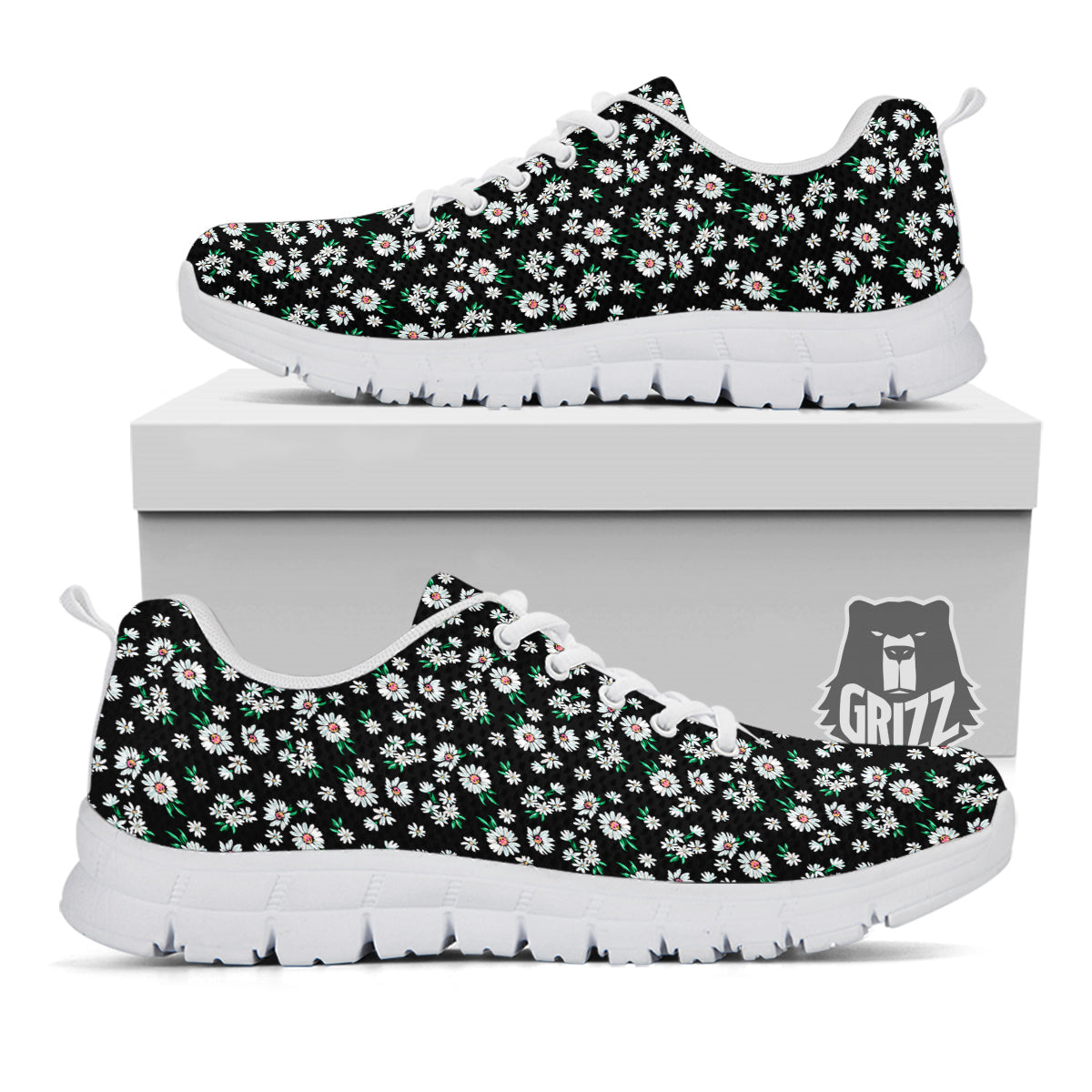Flower Daisy Print Pattern White Sneaker-grizzshop