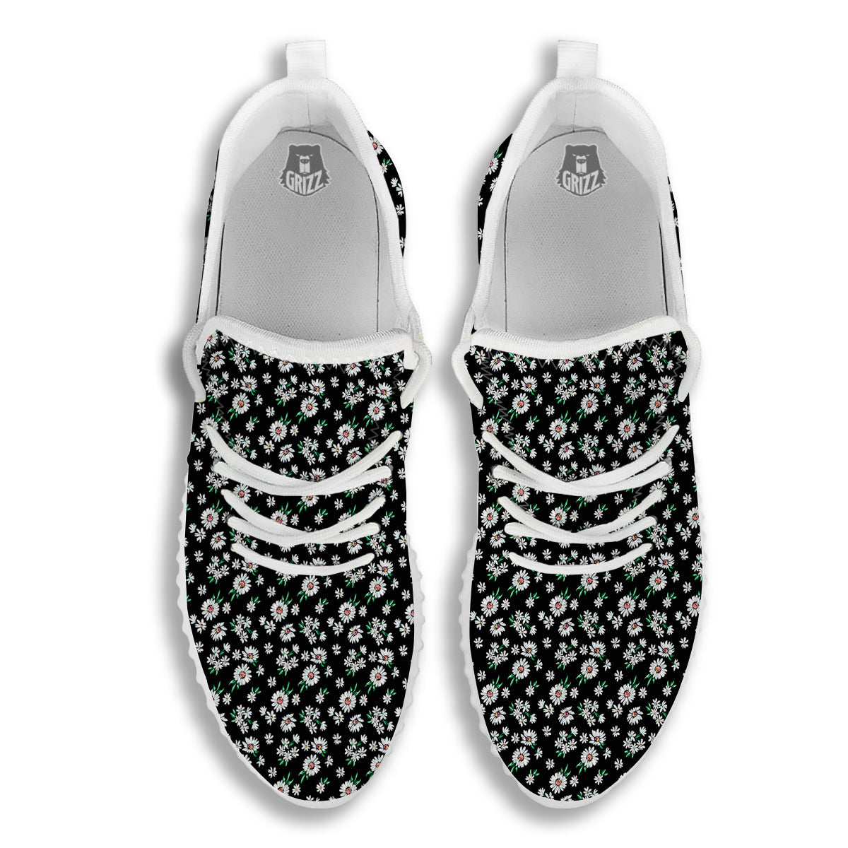 Flower Daisy Print Pattern White Walking Shoes-grizzshop