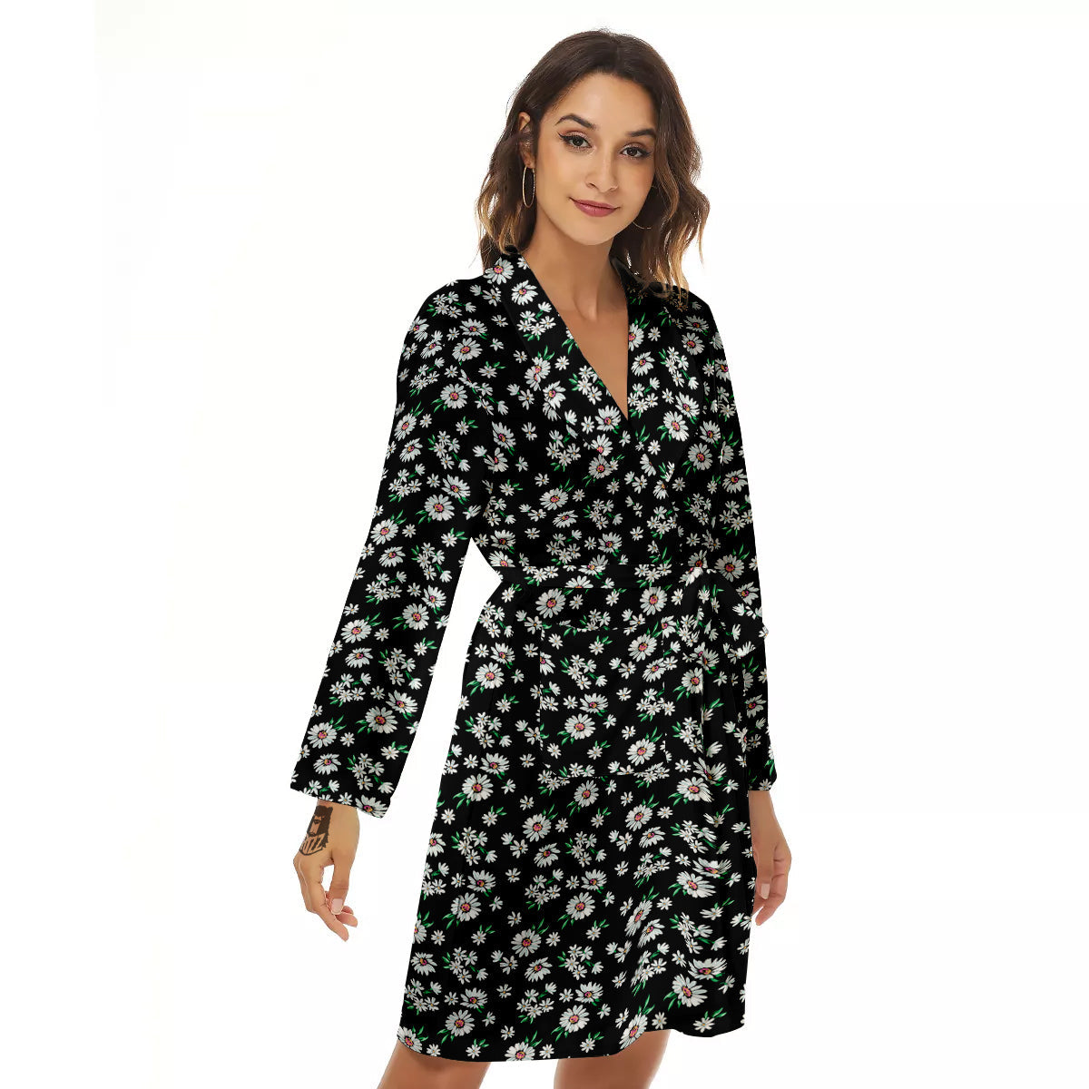 Flower Daisy Print Pattern Women's Robe-grizzshop