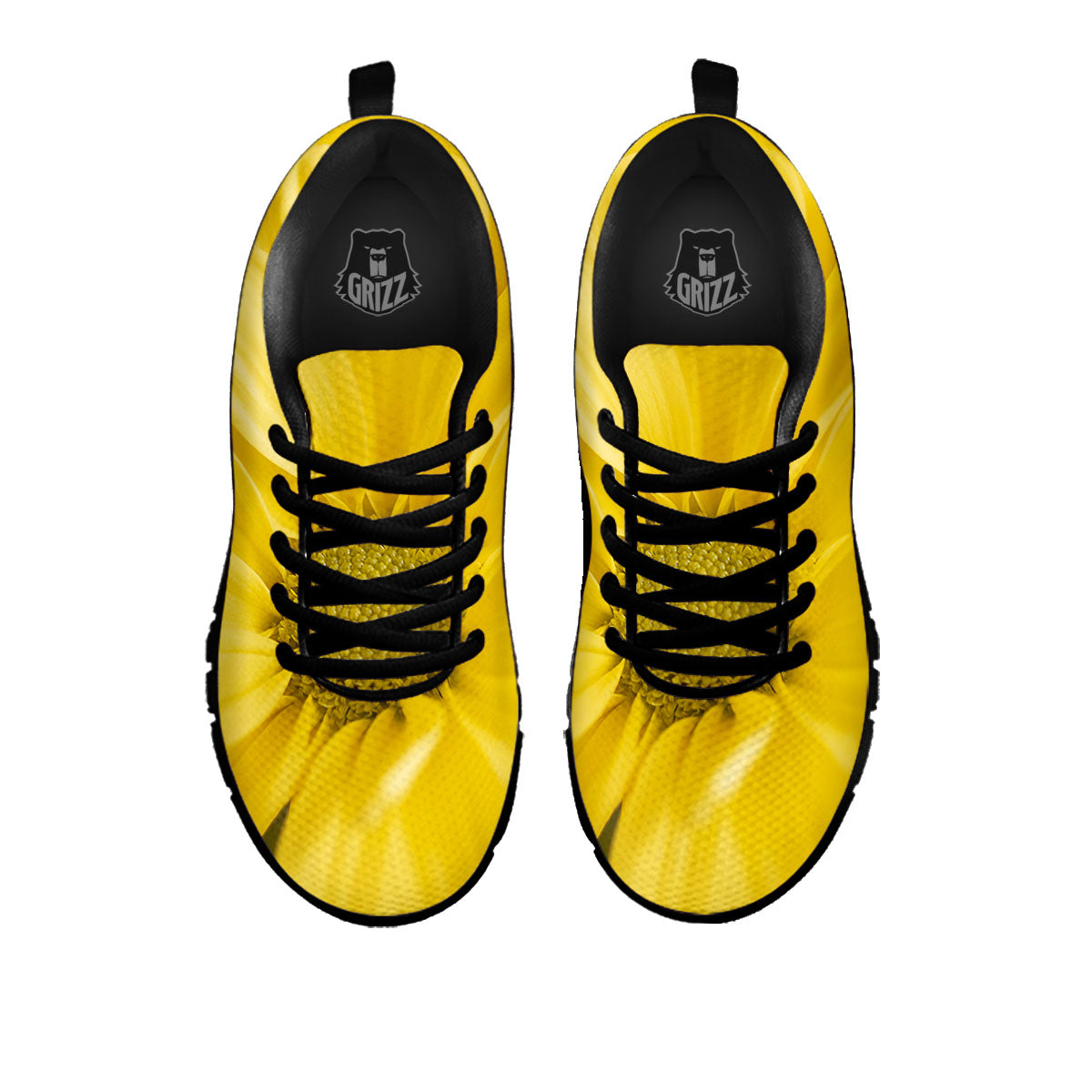 Flower Daisy Yellow Print Black Sneaker-grizzshop