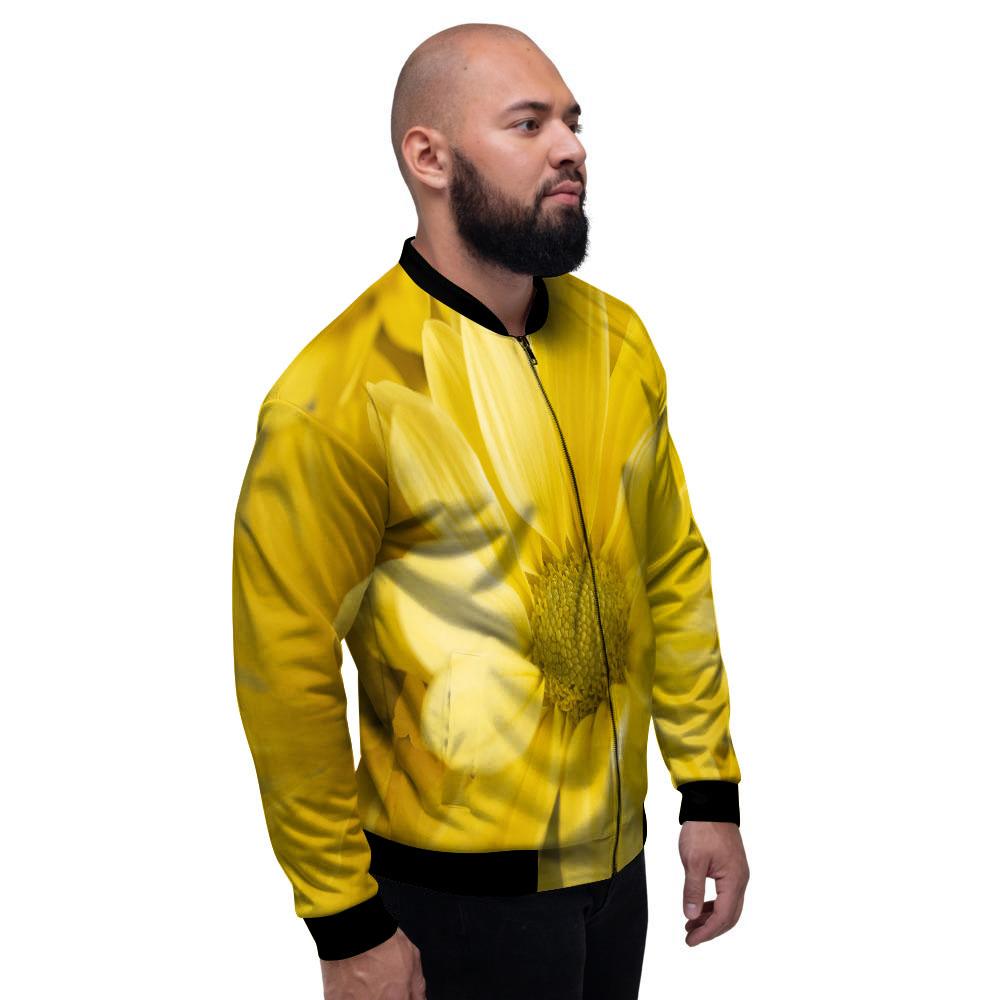 Flower Daisy Yellow Print Men's Bomber Jacket-grizzshop