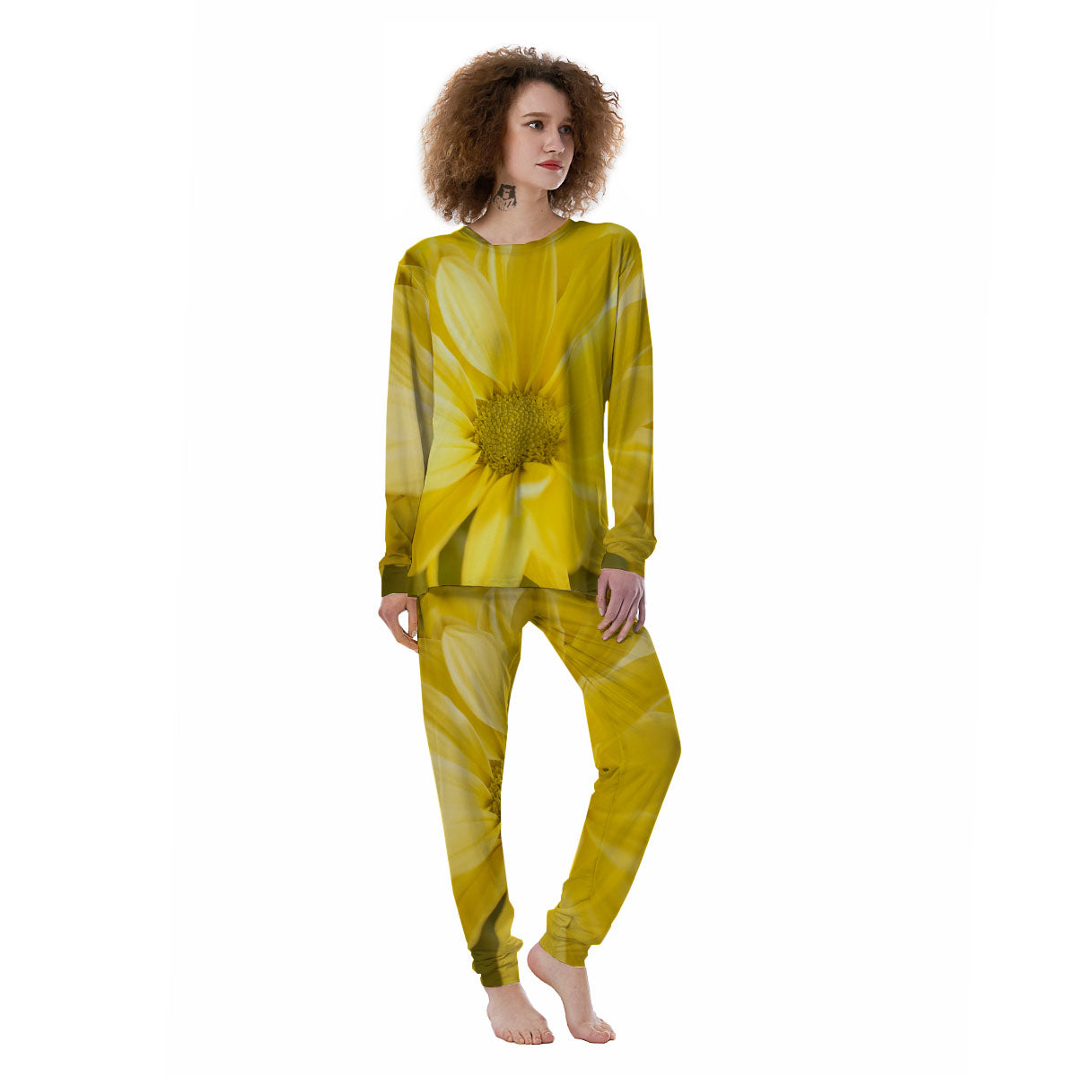 Flower Daisy Yellow Print Women's Pajamas-grizzshop