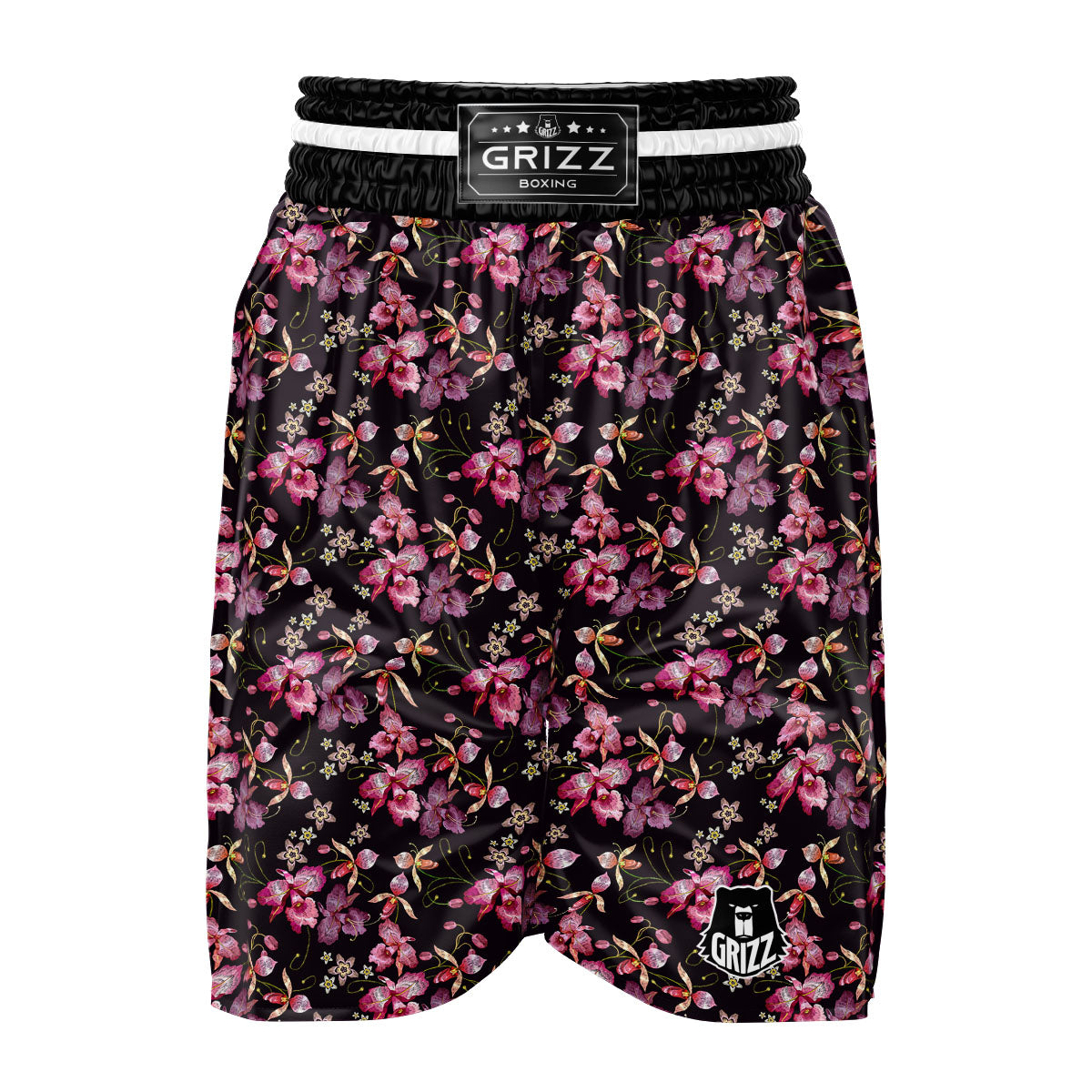 Flower Embroidery Orchid Print Pattern Boxing Shorts-grizzshop