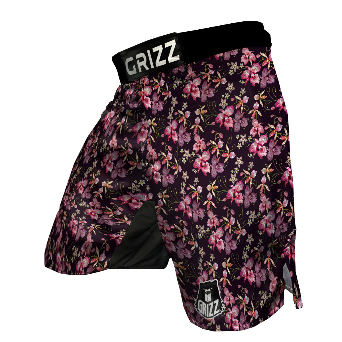 Flower Embroidery Orchid Print Pattern MMA Shorts-grizzshop