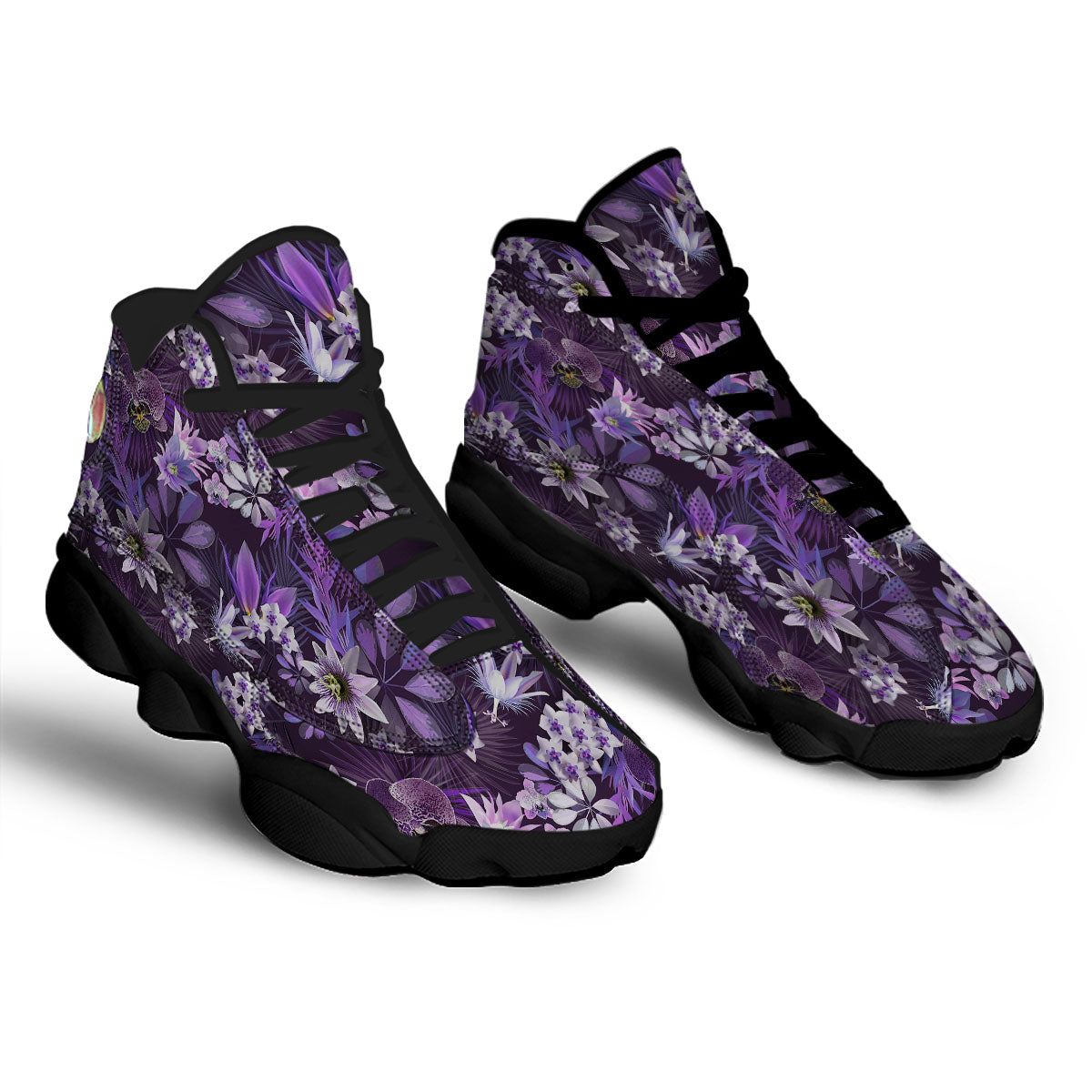 Flower Floral Purple Print Pattern Black Basketball Shoes-grizzshop