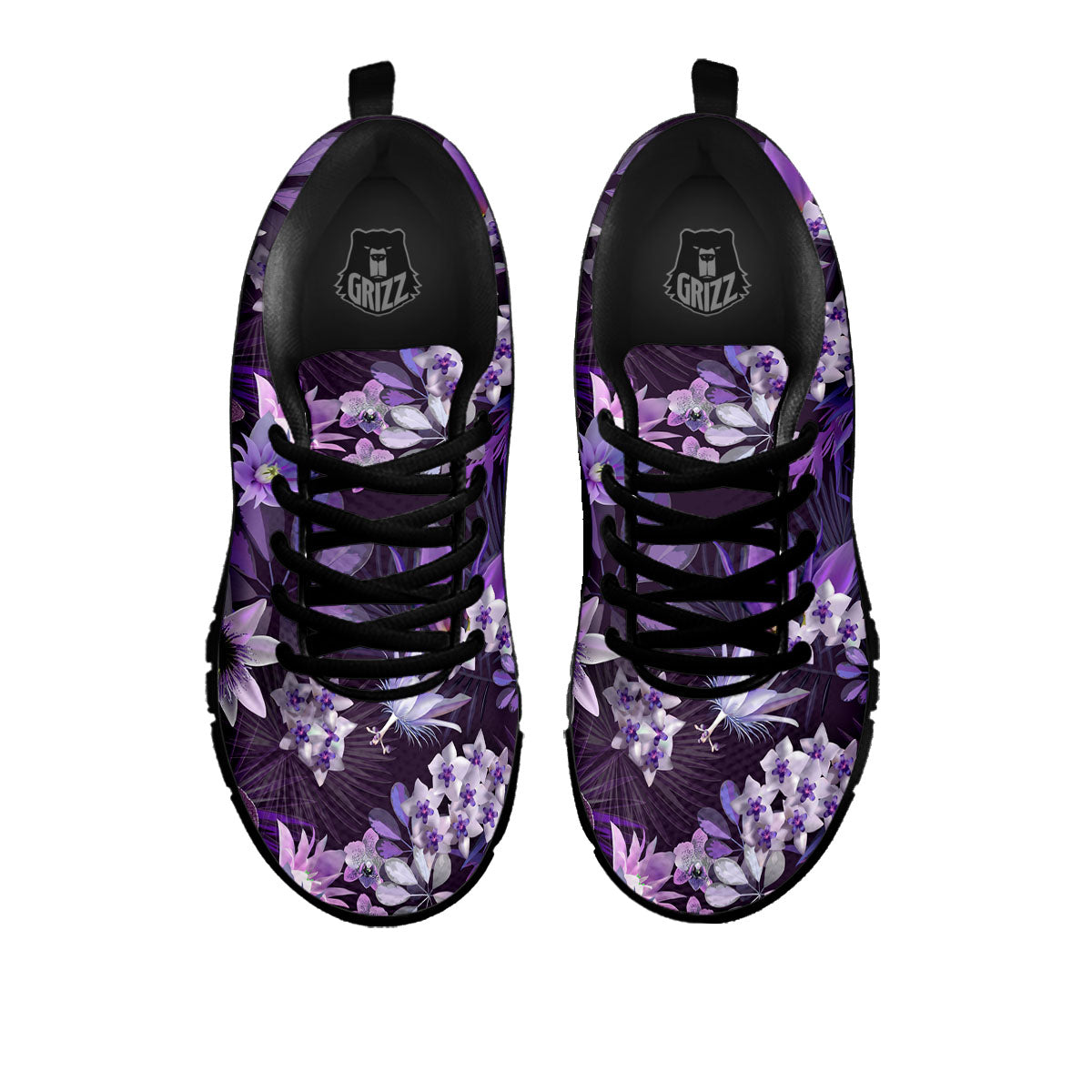 Flower Floral Purple Print Pattern Black Sneaker-grizzshop