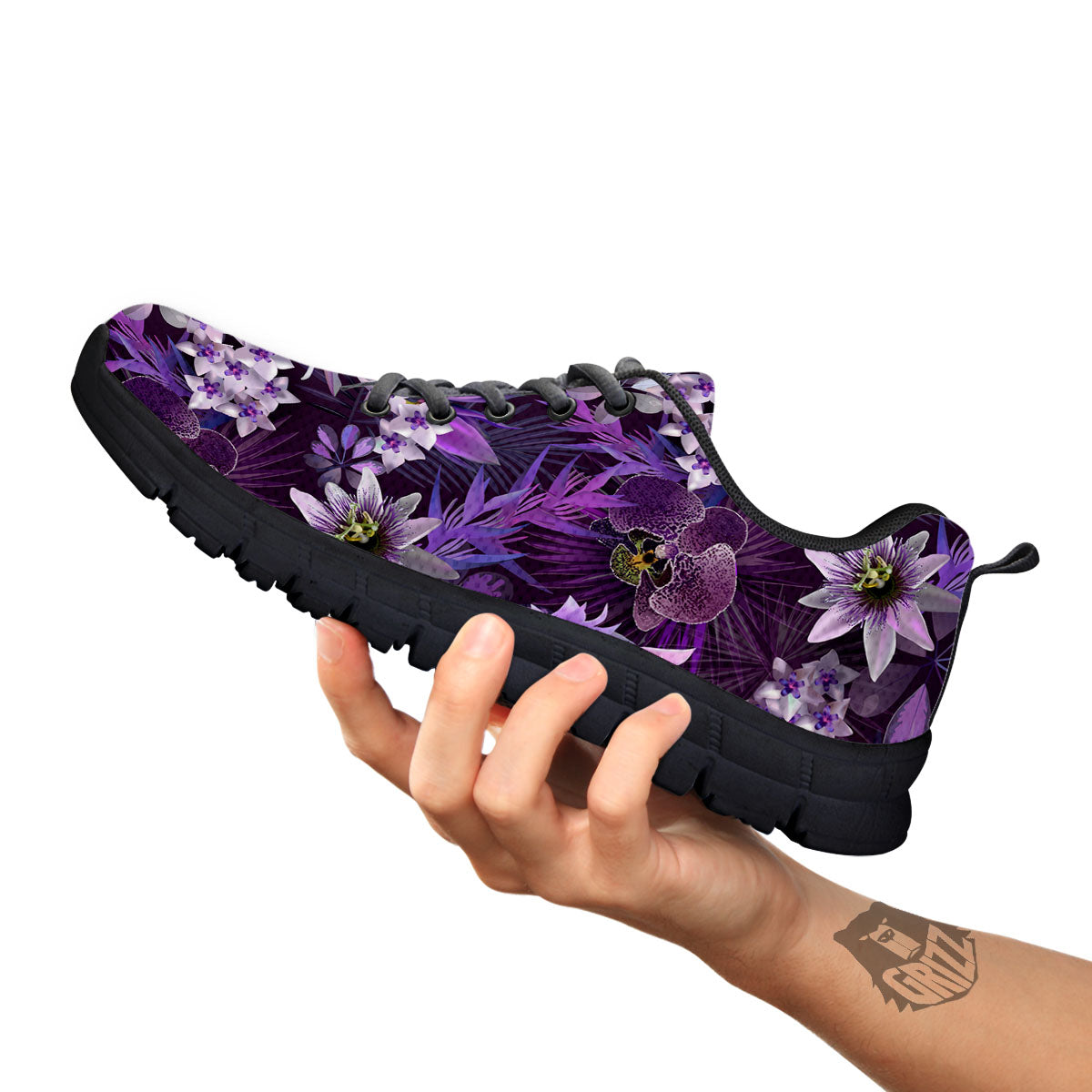 Flower Floral Purple Print Pattern Black Sneaker-grizzshop