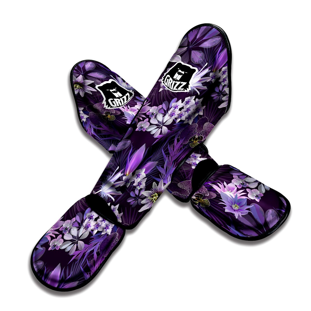 Flower Floral Purple Print Pattern Muay Thai Shin Guards-grizzshop