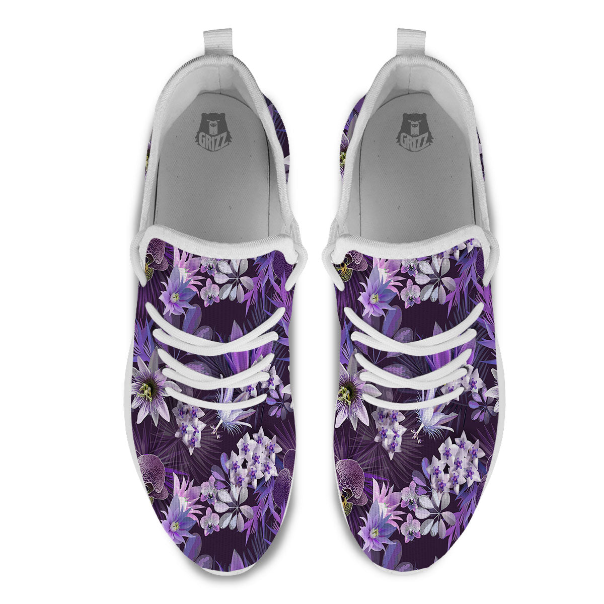 Flower Floral Purple Print Pattern White Athletic Shoes-grizzshop