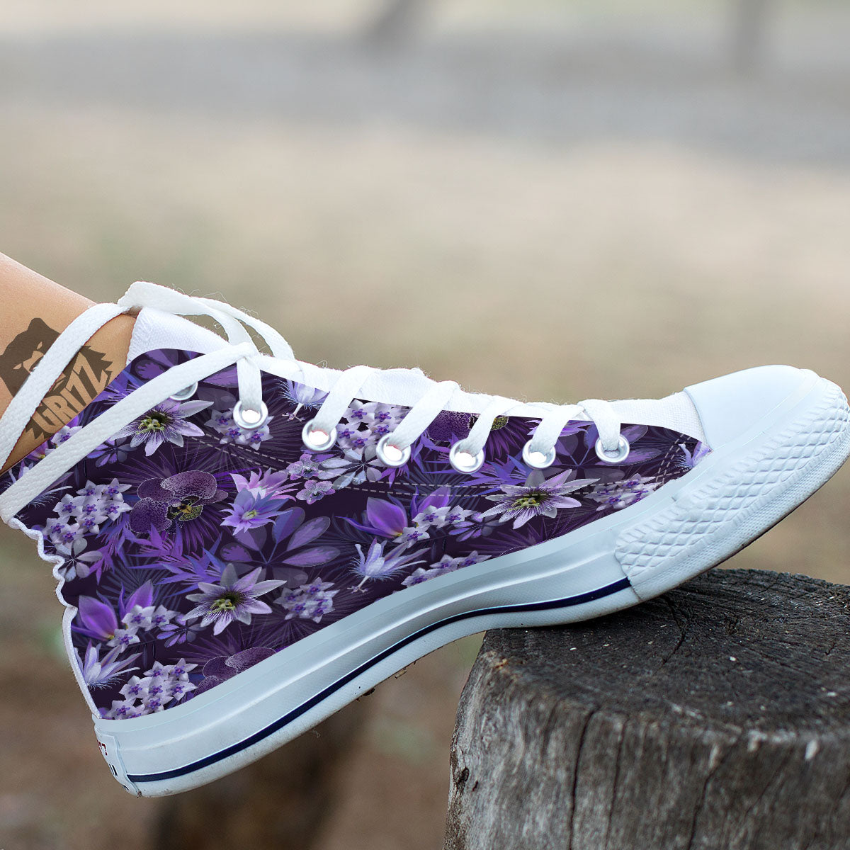 Flower Floral Purple Print Pattern White High Top Shoes-grizzshop