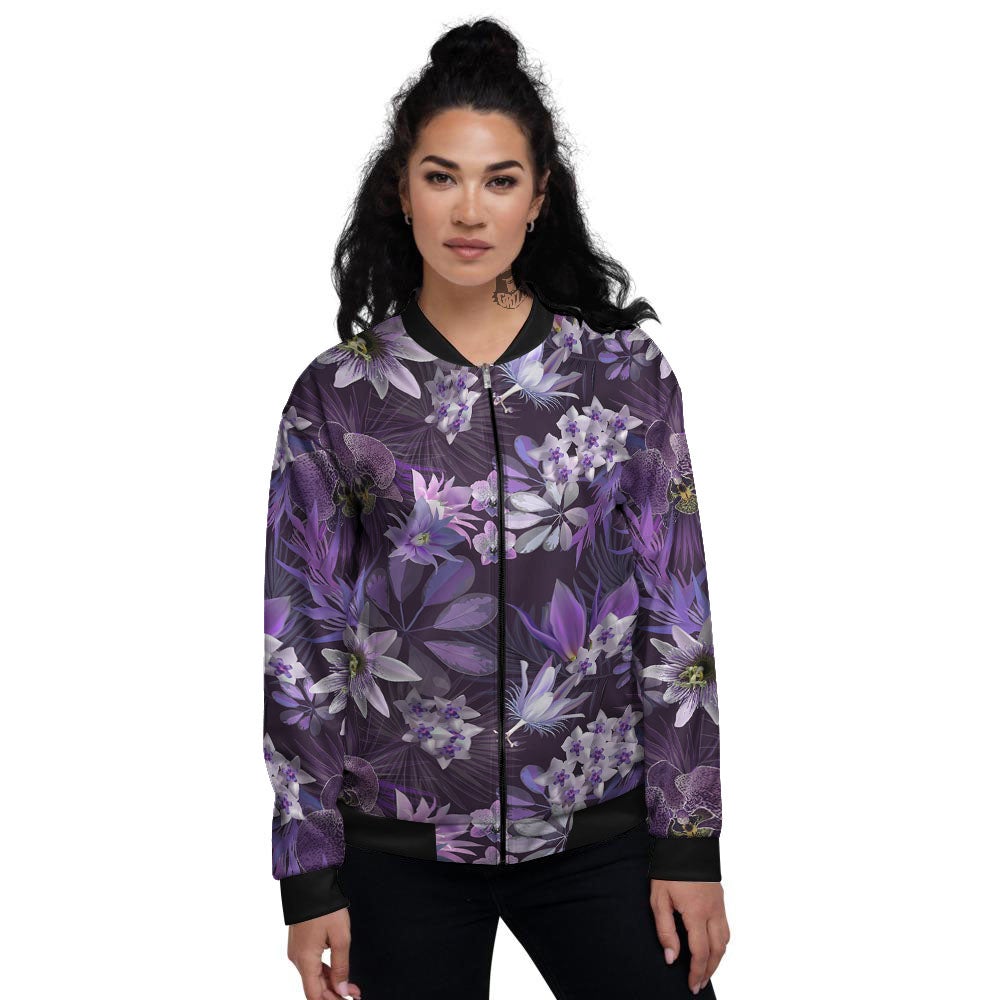 Flower Floral Purple Print Pattern Women's Bomber Jacket-grizzshop