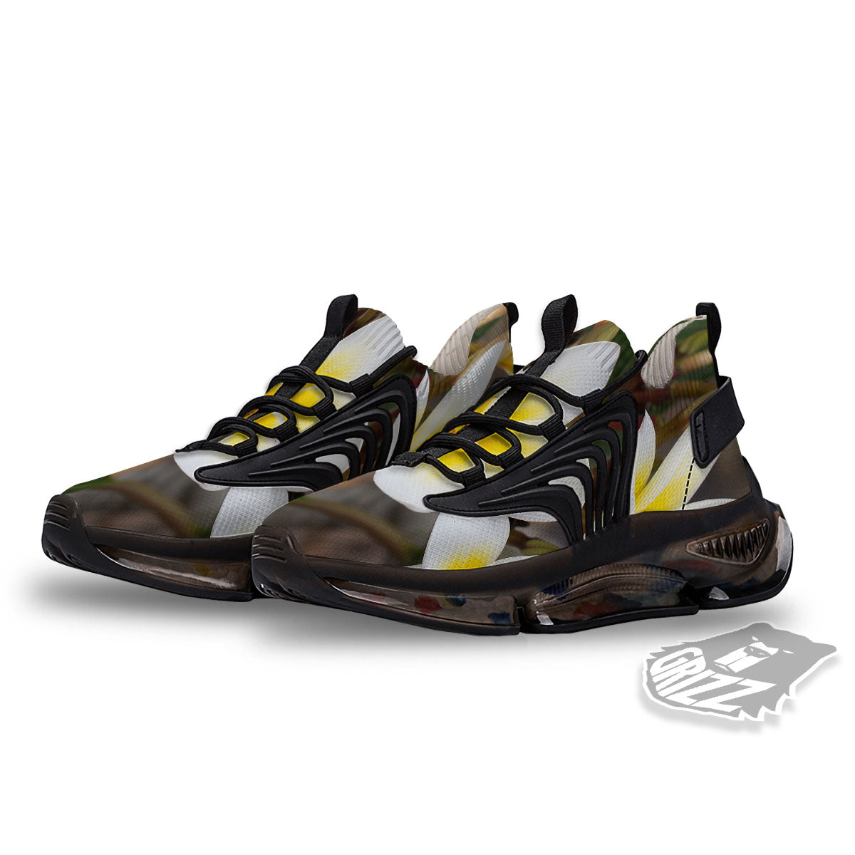 Flower Frangipani Print Black Gym Shoes-grizzshop