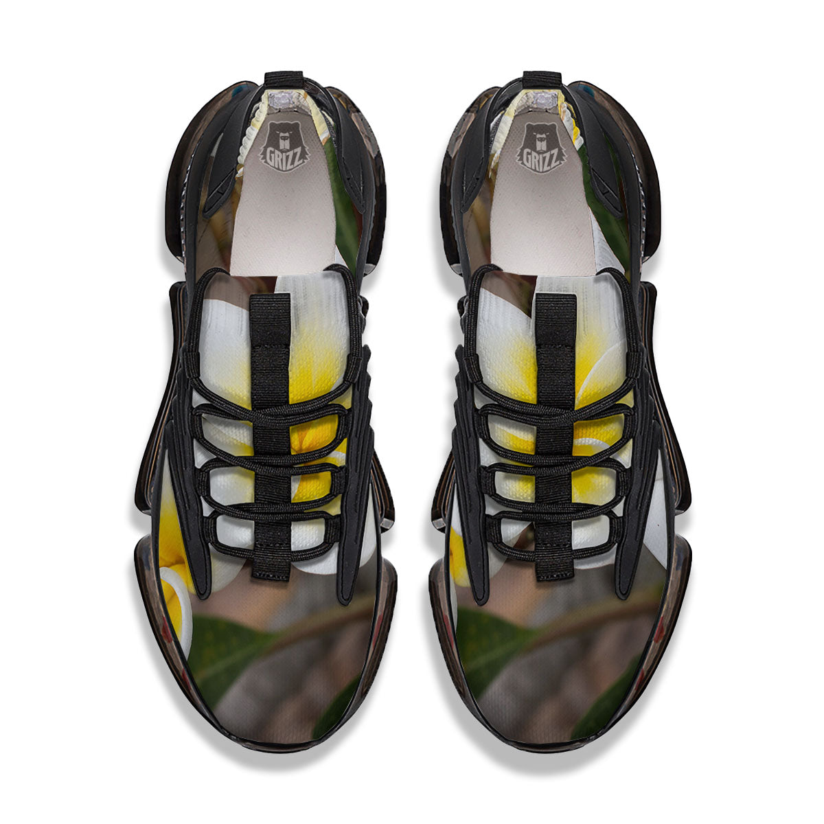 Flower Frangipani Print Black Gym Shoes-grizzshop