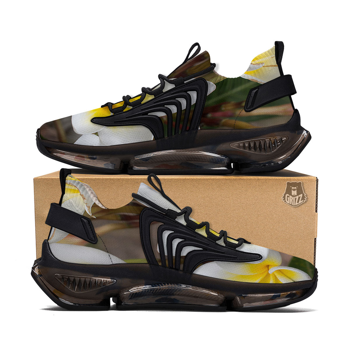 Flower Frangipani Print Black Gym Shoes-grizzshop