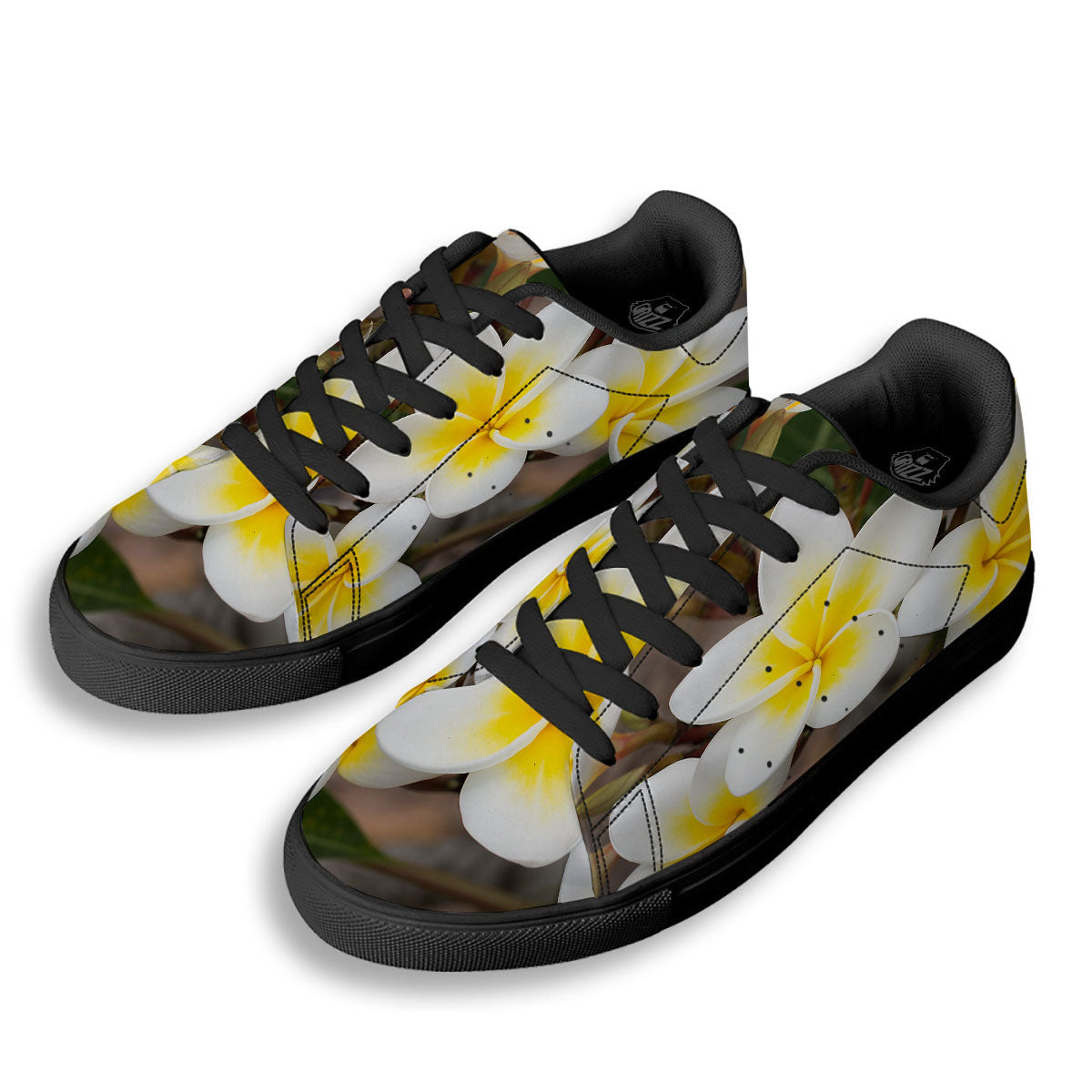 Flower Frangipani Print Black Low Top Sneakers-grizzshop