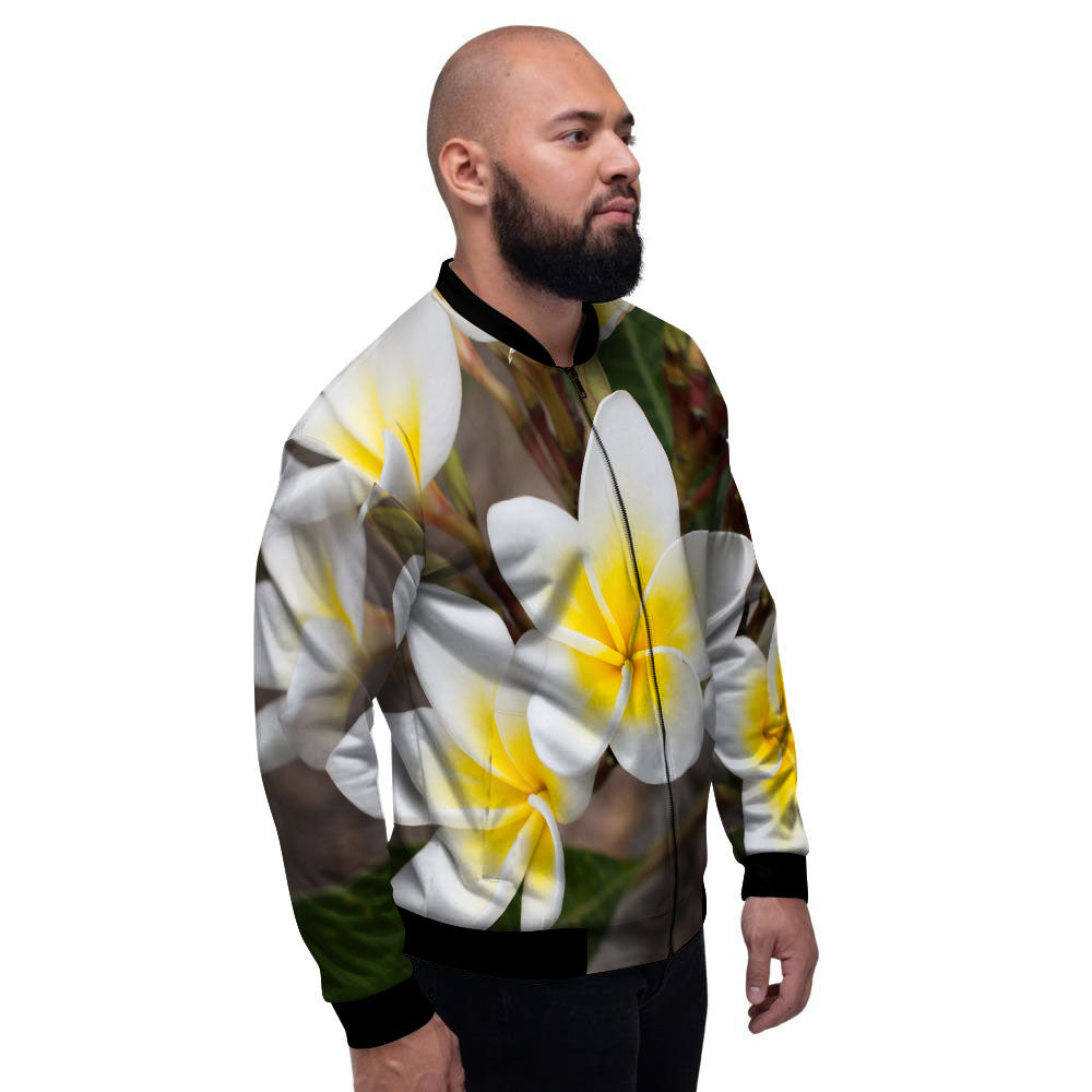 Flower Frangipani Print Men's Bomber Jacket-grizzshop
