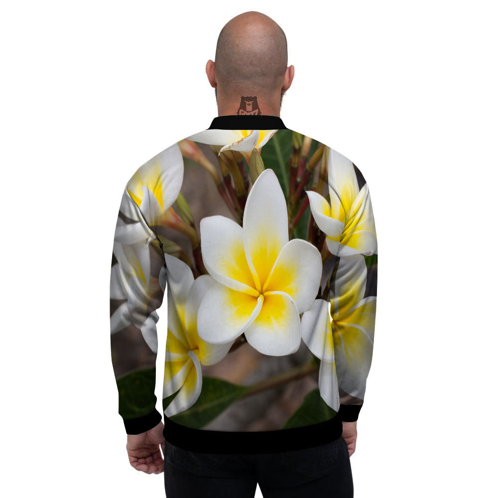 Flower Frangipani Print Men's Bomber Jacket-grizzshop