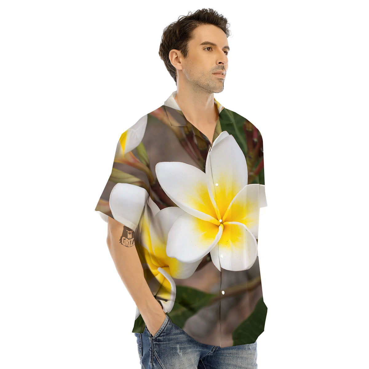Flower Frangipani Print Men's Hawaiian Shirt-grizzshop