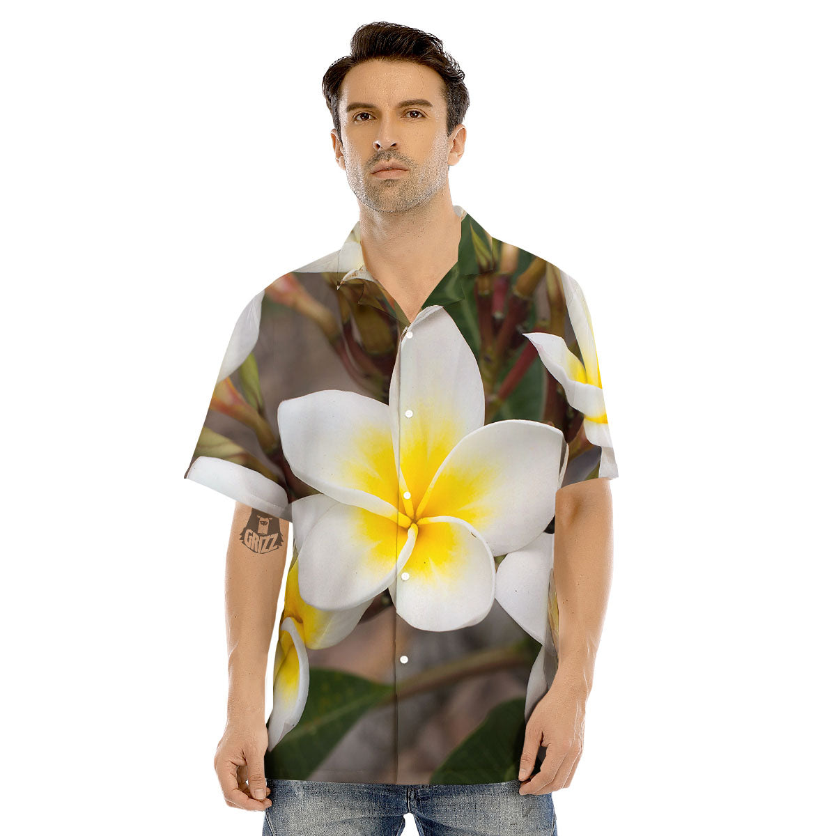 Flower Frangipani Print Men's Hawaiian Shirt-grizzshop