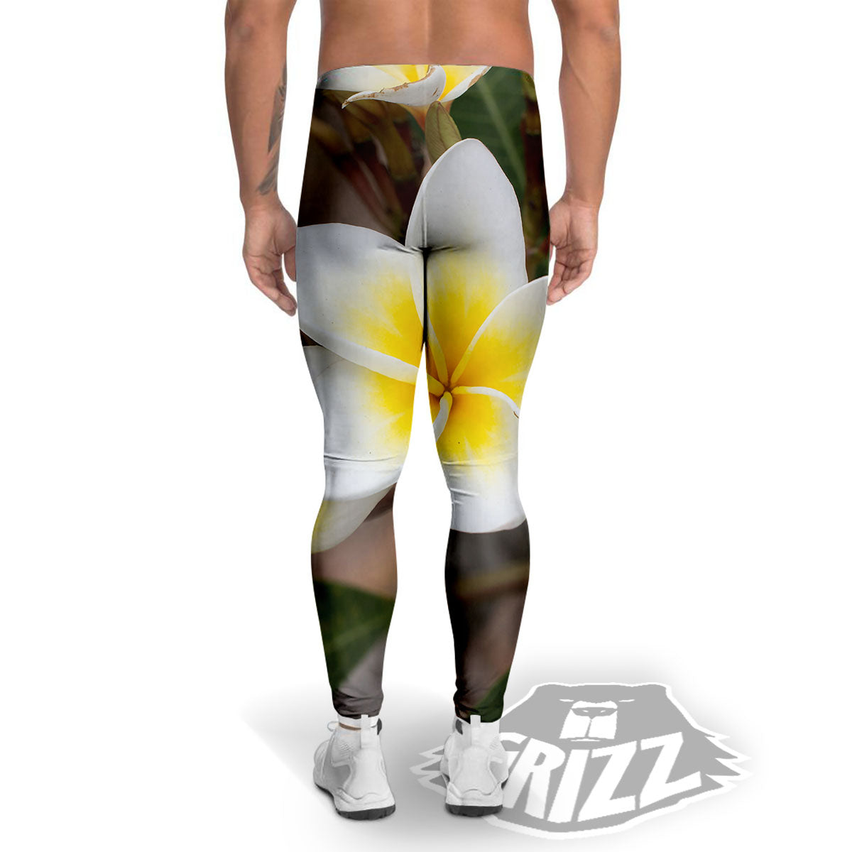 Flower Frangipani Print Men's Leggings-grizzshop