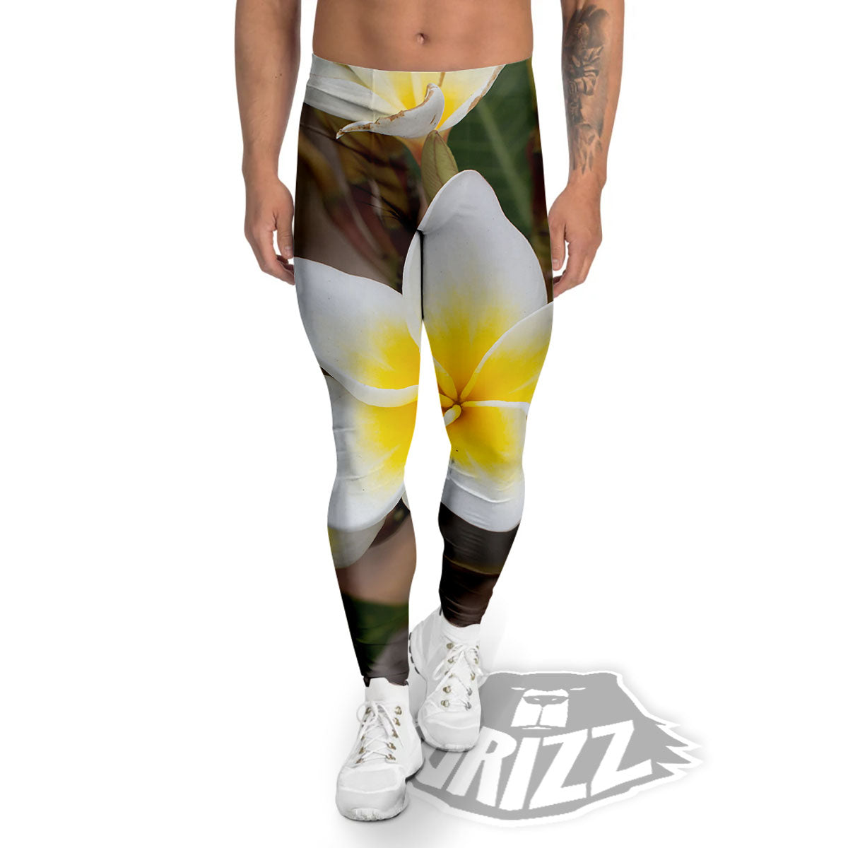 Flower Frangipani Print Men's Leggings-grizzshop