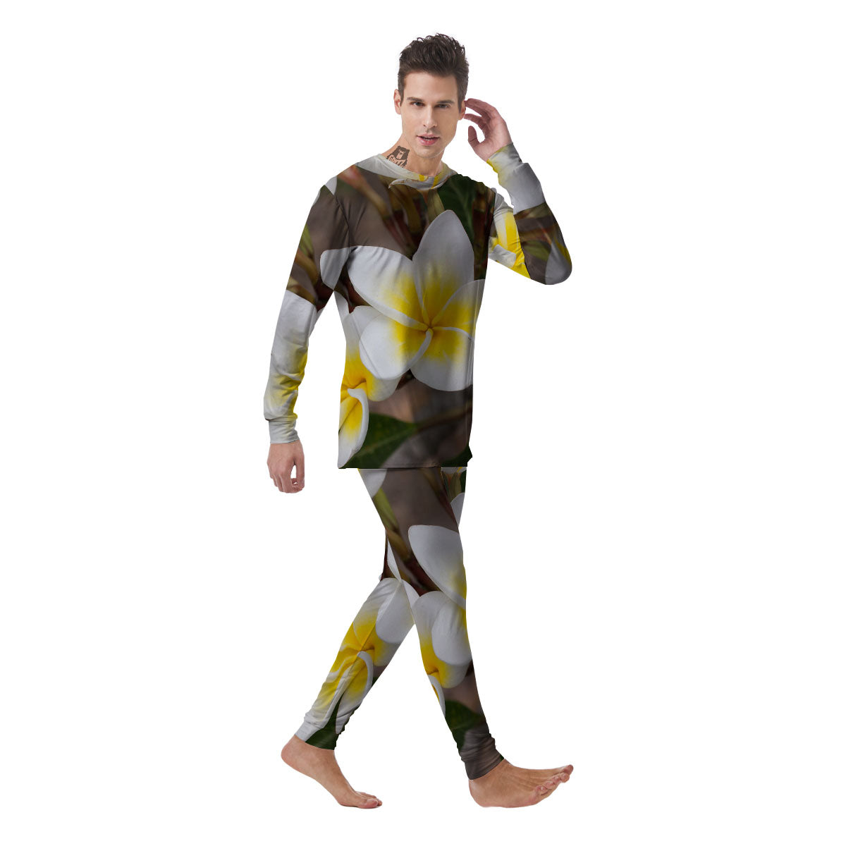 Flower Frangipani Print Men's Pajamas-grizzshop