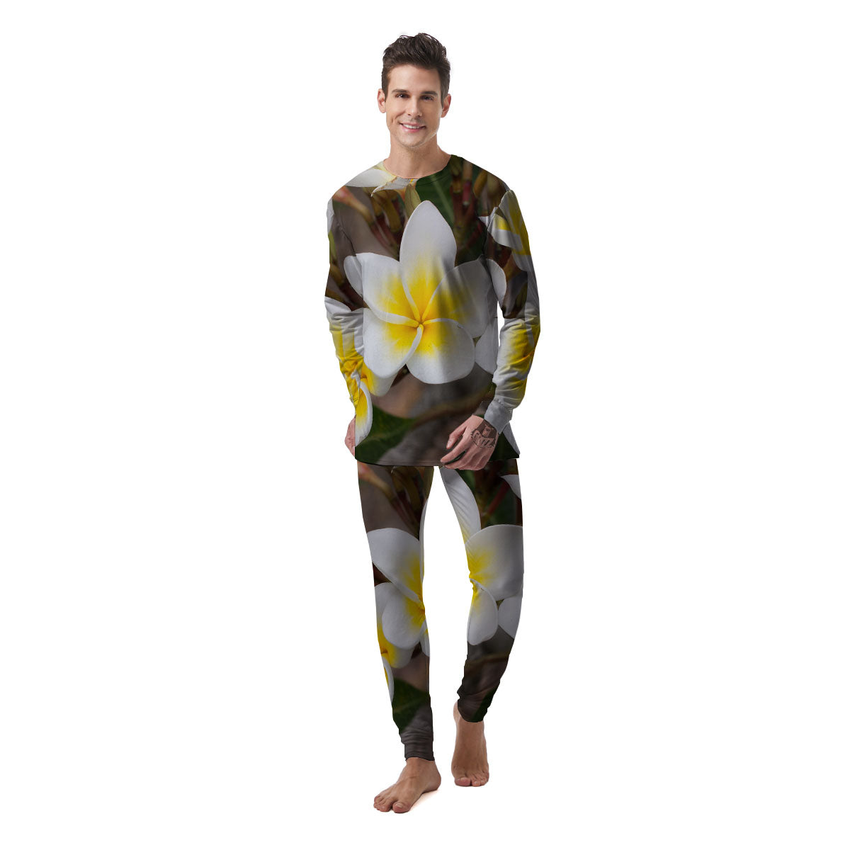 Flower Frangipani Print Men's Pajamas-grizzshop