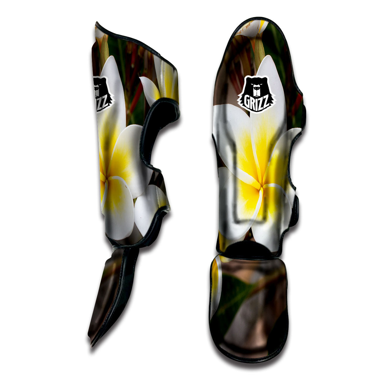 Flower Frangipani Print Muay Thai Shin Guards-grizzshop
