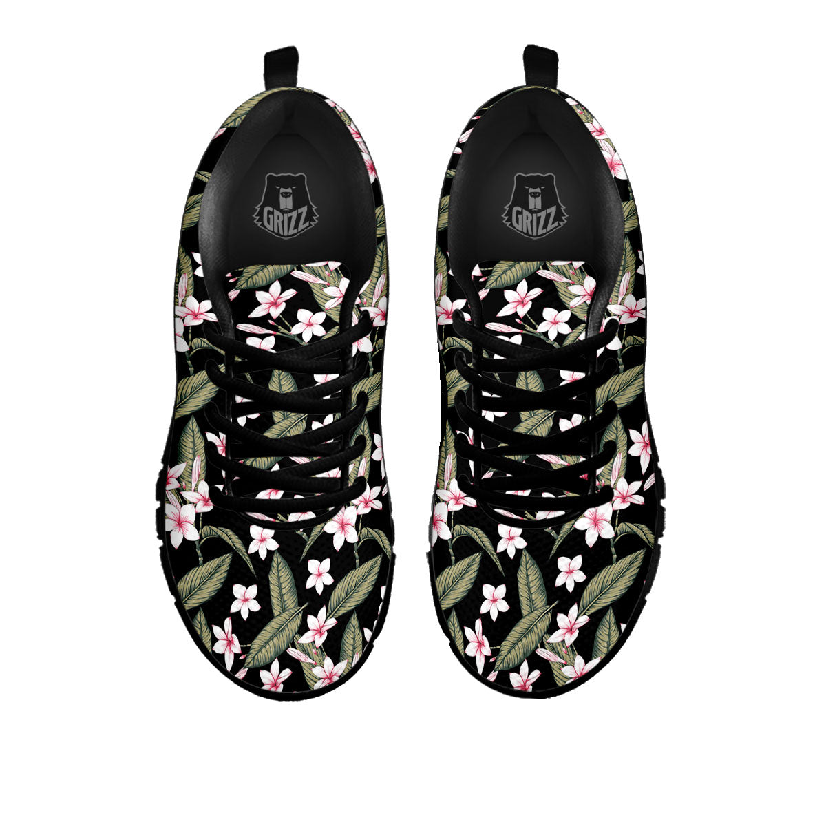 Flower Frangipani Print Pattern Black Sneaker-grizzshop