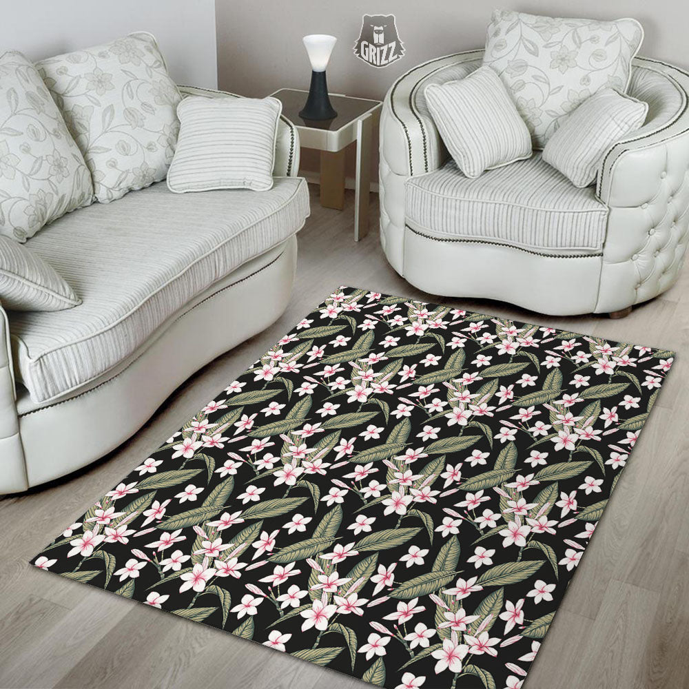 Flower Frangipani Print Pattern Floor Mat-grizzshop