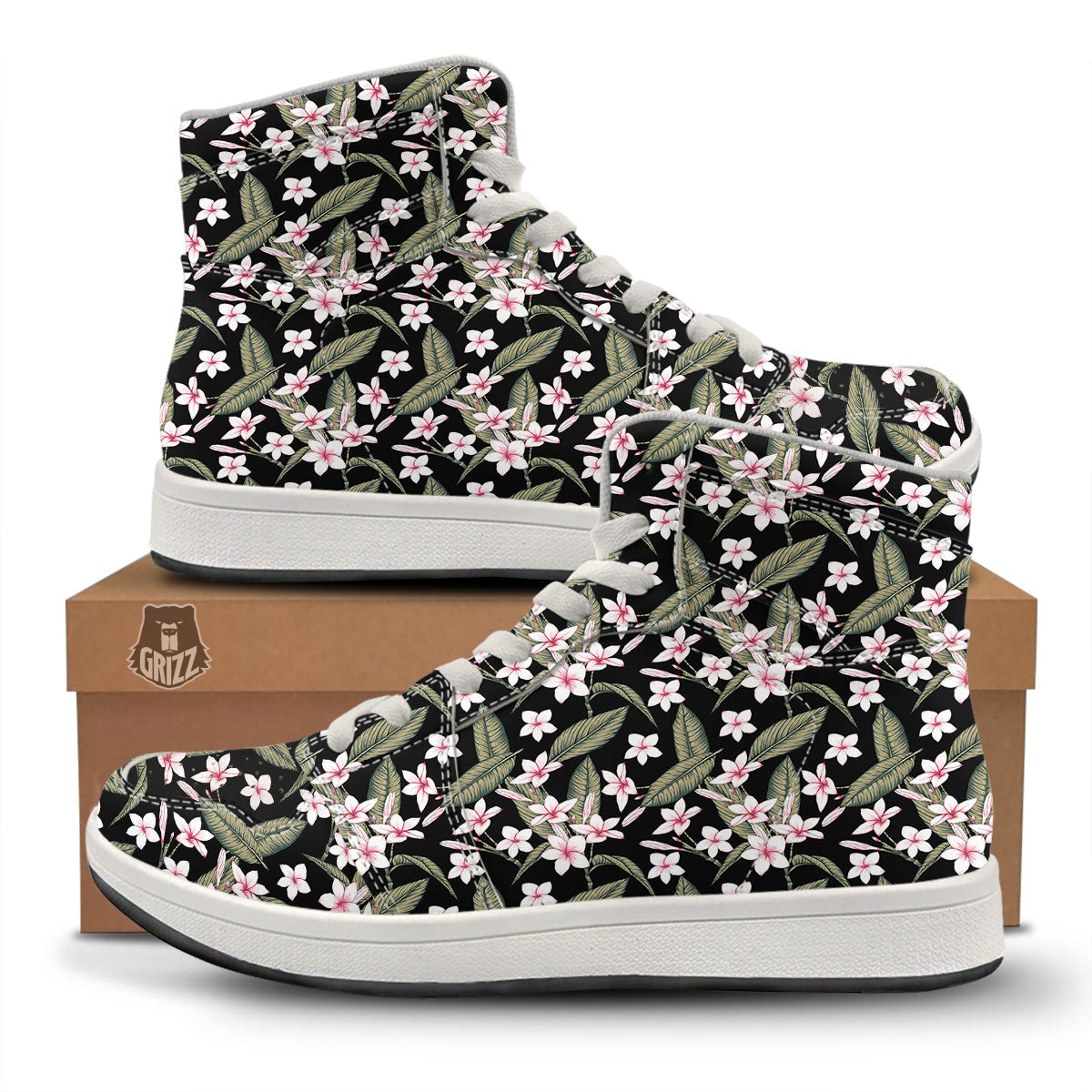 Flower Frangipani Print Pattern High Top Sneakers-grizzshop