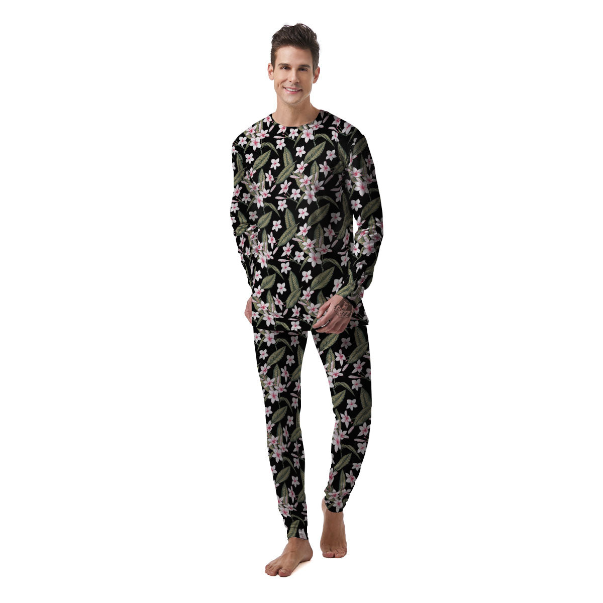 Flower Frangipani Print Pattern Men's Pajamas-grizzshop