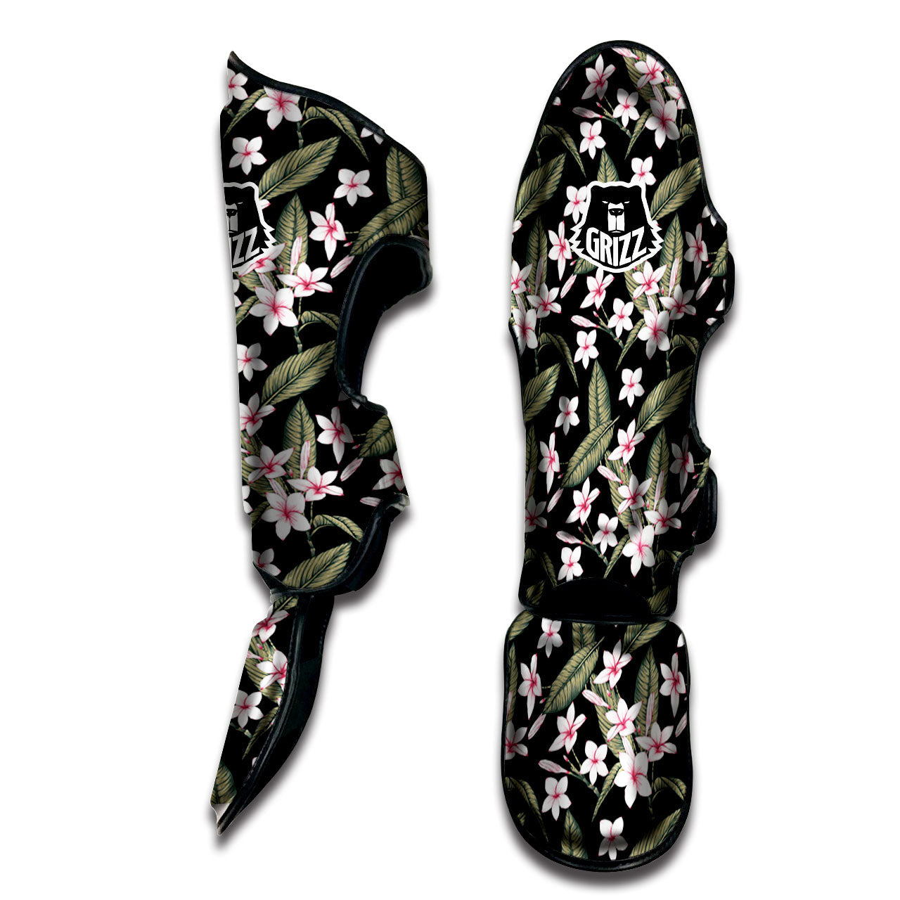 Flower Frangipani Print Pattern Muay Thai Shin Guards-grizzshop