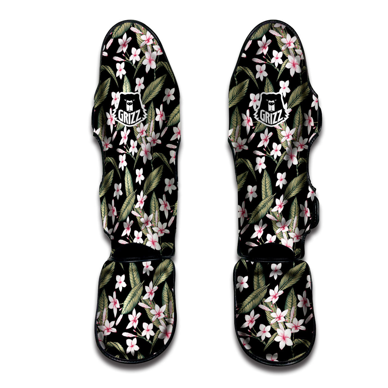 Flower Frangipani Print Pattern Muay Thai Shin Guards-grizzshop