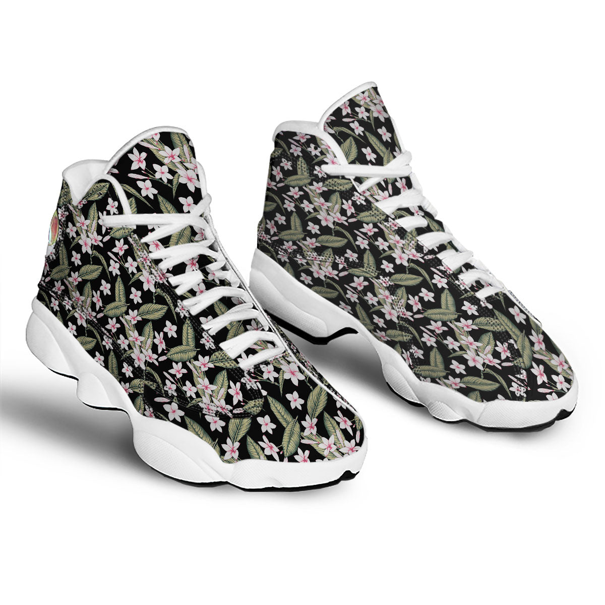 Flower Frangipani Print Pattern White Basketball Shoes-grizzshop