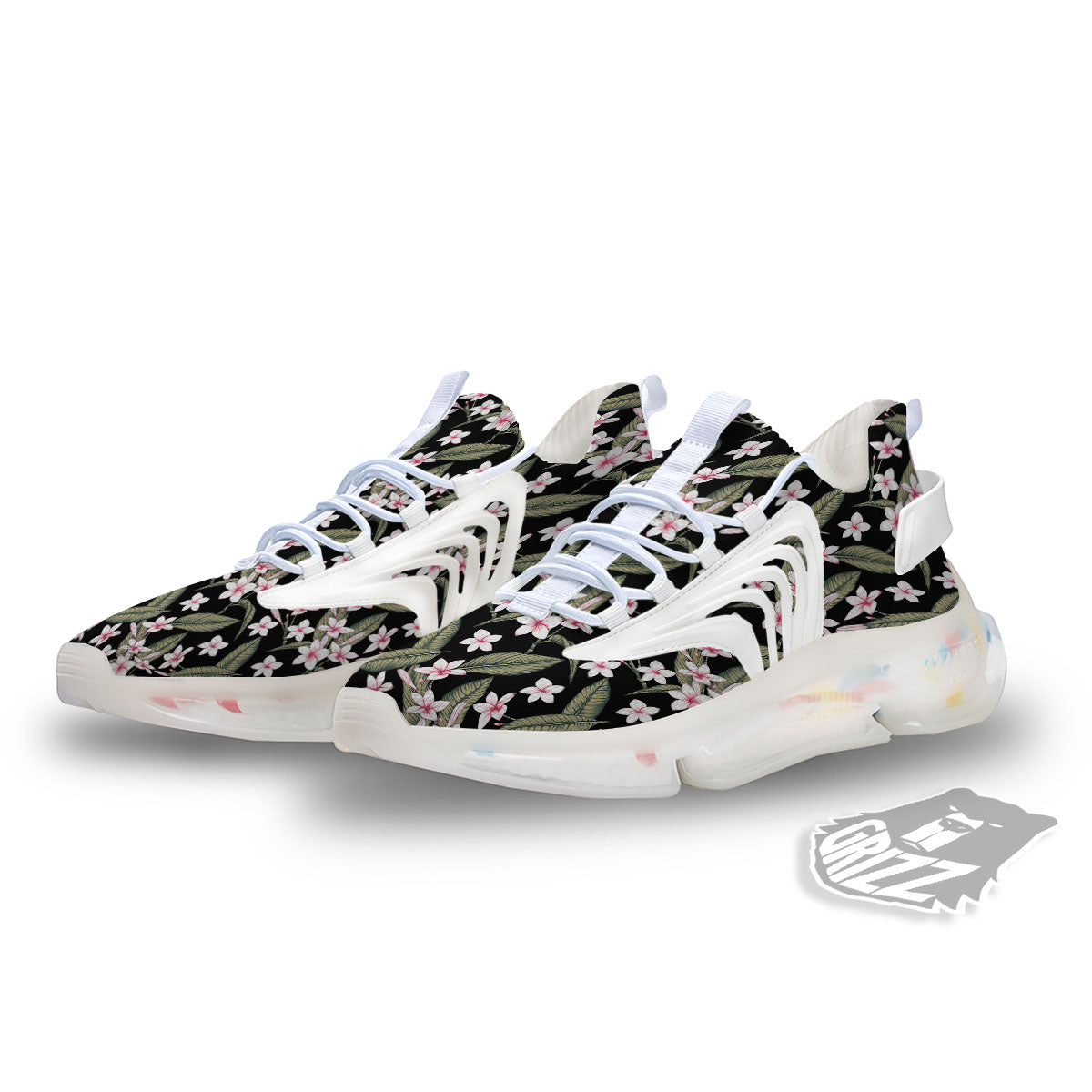 Flower Frangipani Print Pattern White Gym Shoes-grizzshop