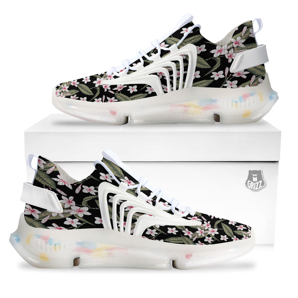 Flower Frangipani Print Pattern White Gym Shoes-grizzshop
