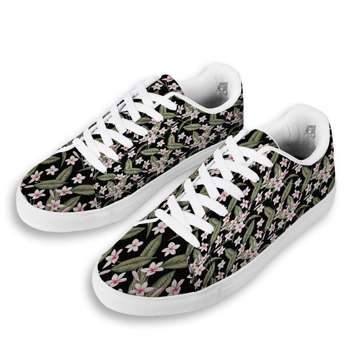 Flower Frangipani Print Pattern White Low Top Sneakers-grizzshop