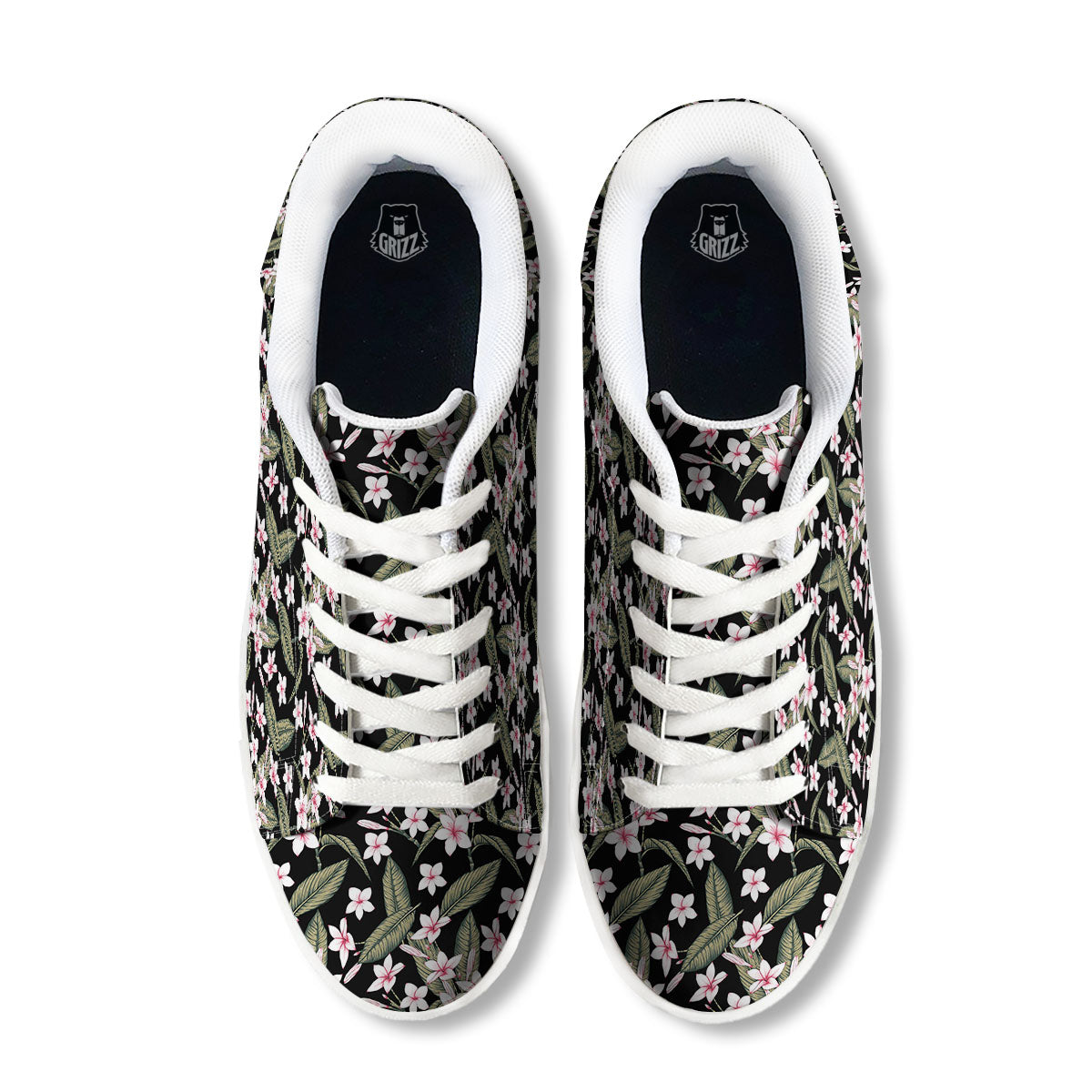 Flower Frangipani Print Pattern White Low Top Sneakers-grizzshop