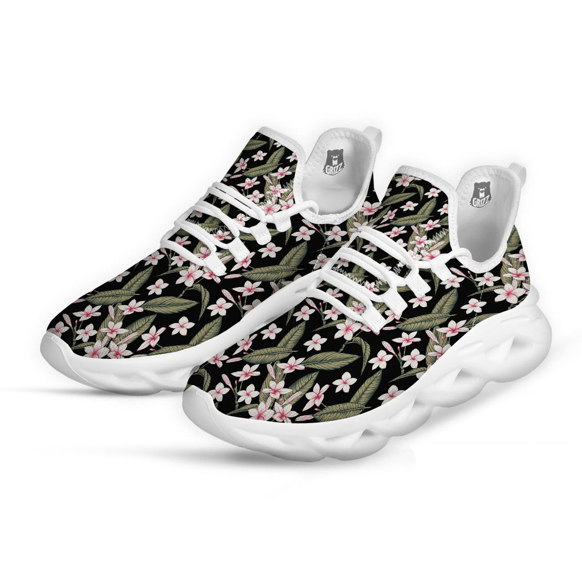 Flower Frangipani Print Pattern White Running Shoes-grizzshop
