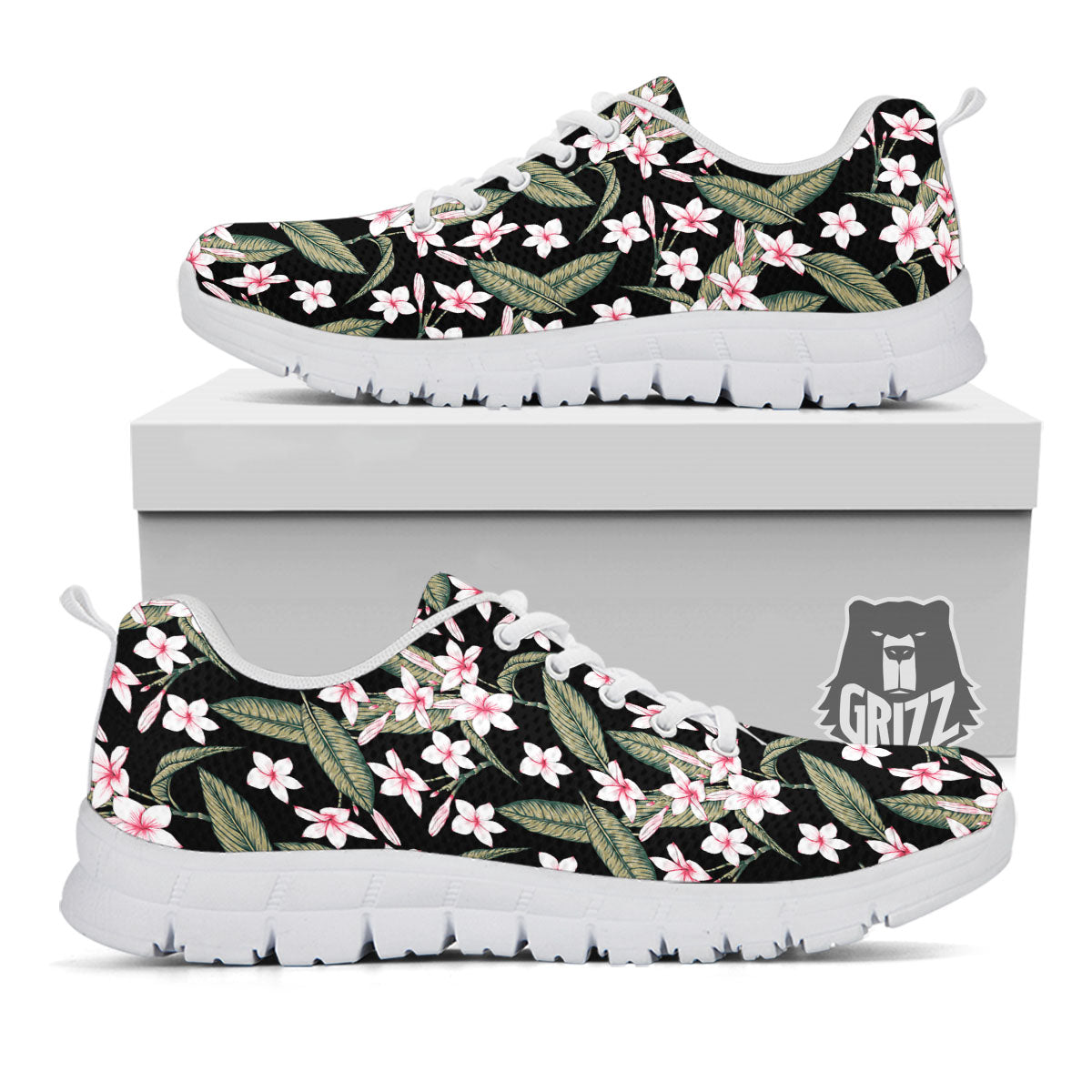 Flower Frangipani Print Pattern White Sneaker-grizzshop