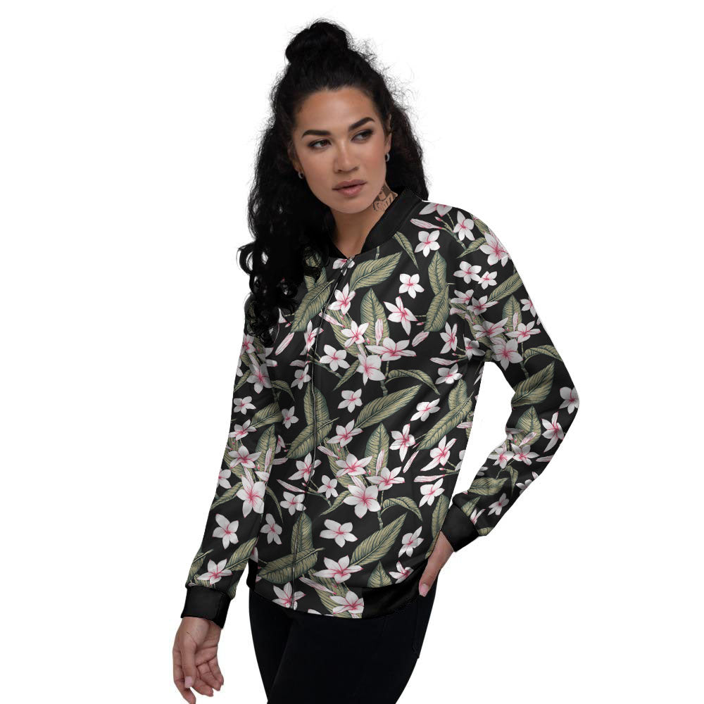 Flower Frangipani Print Pattern Women's Bomber Jacket-grizzshop