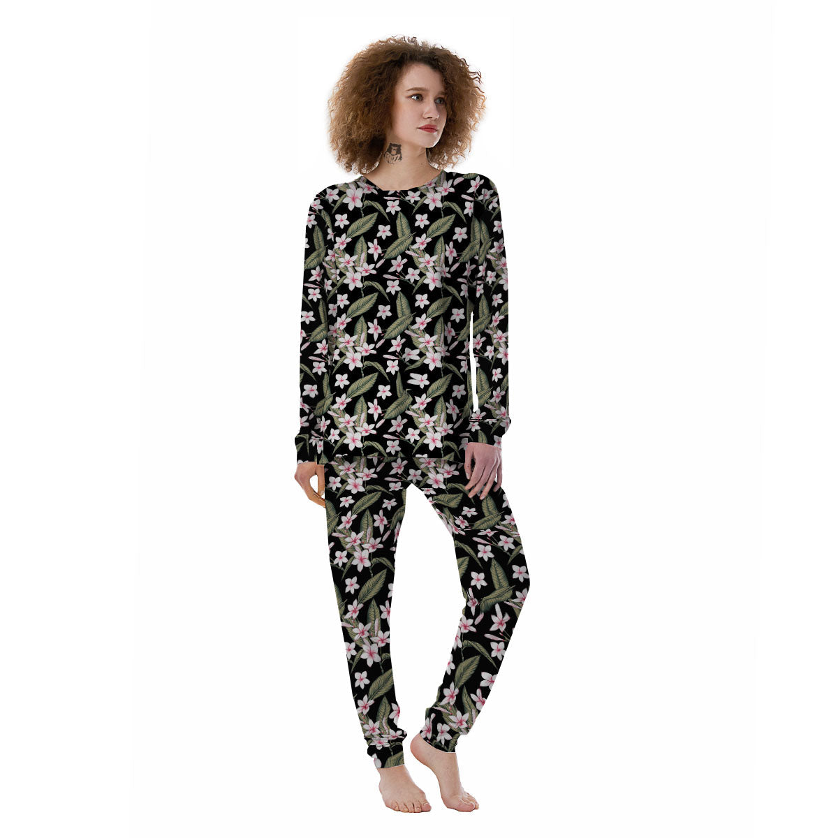 Flower Frangipani Print Pattern Women's Pajamas-grizzshop