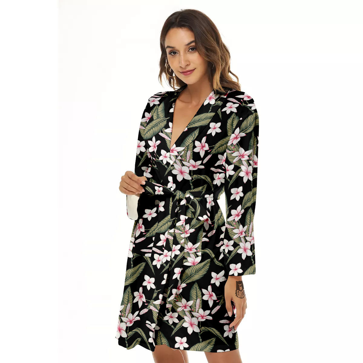 Flower Frangipani Print Pattern Women's Robe-grizzshop