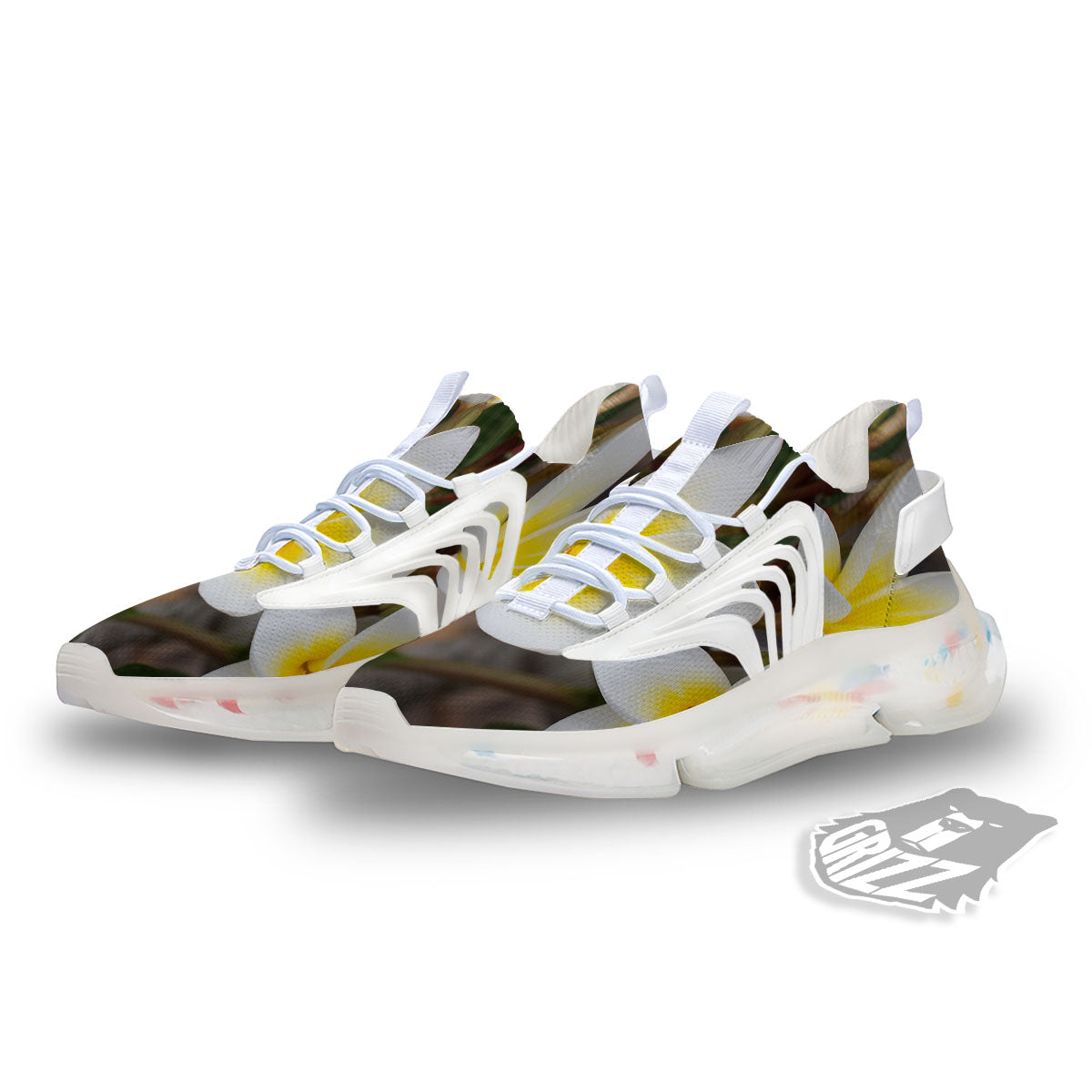Flower Frangipani Print White Gym Shoes-grizzshop